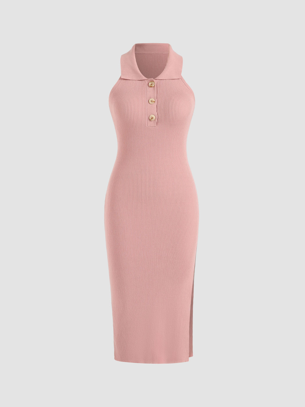 Knit Solid Rib Midi Dress