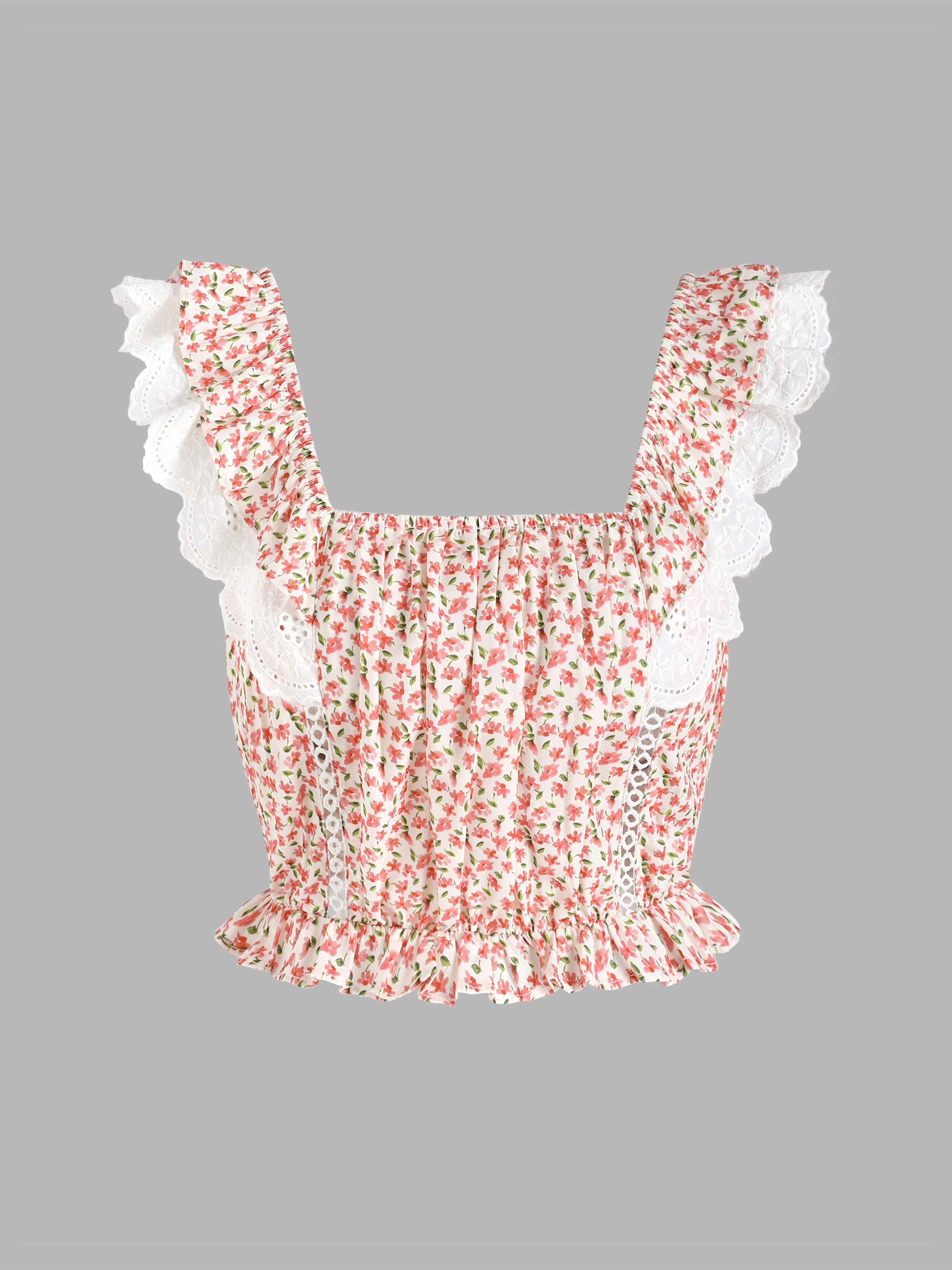 Ditsy Shirred Ruffle Tank Top Cider