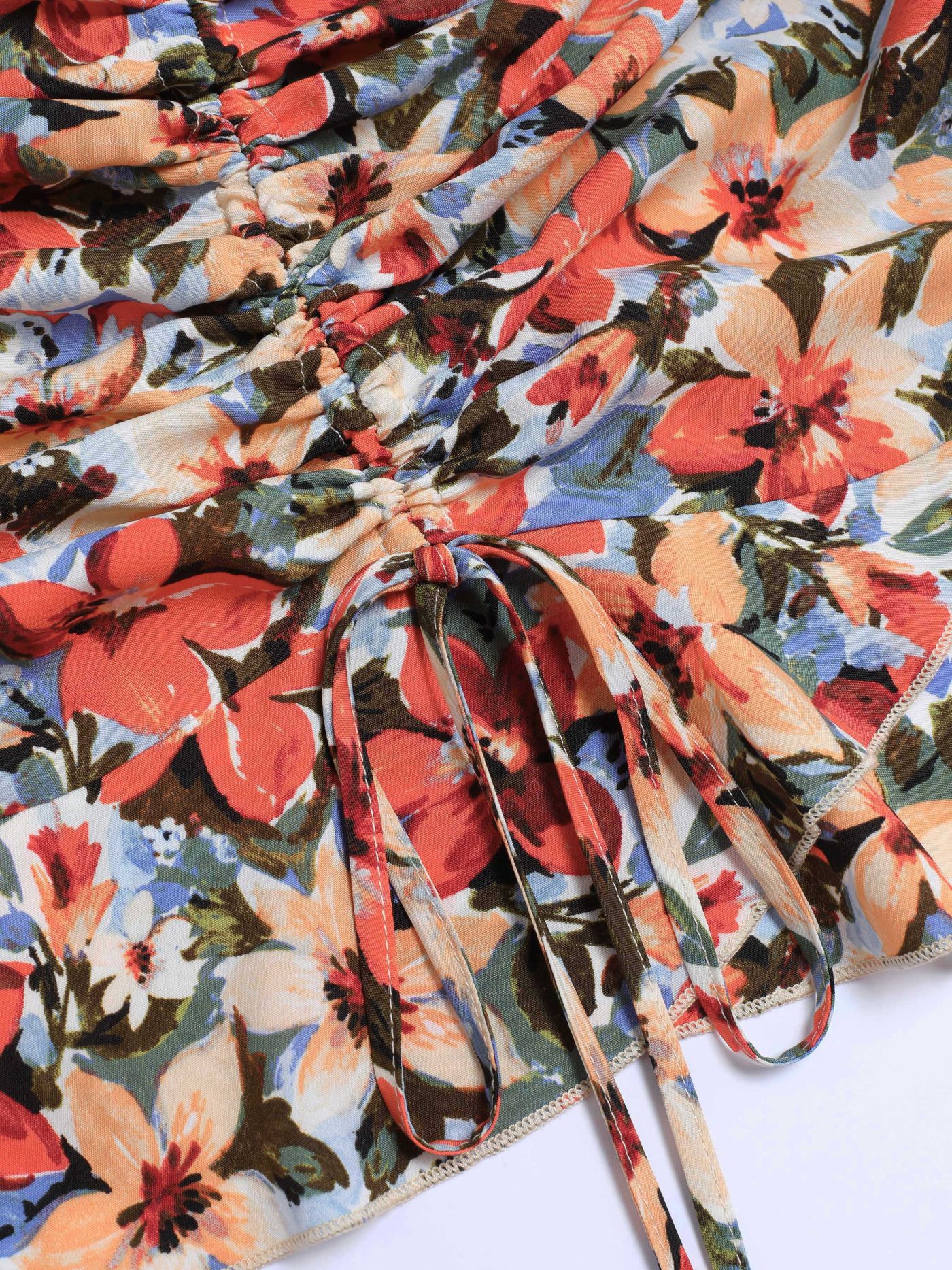 Floral Ruched Ruffle Hem Skirt