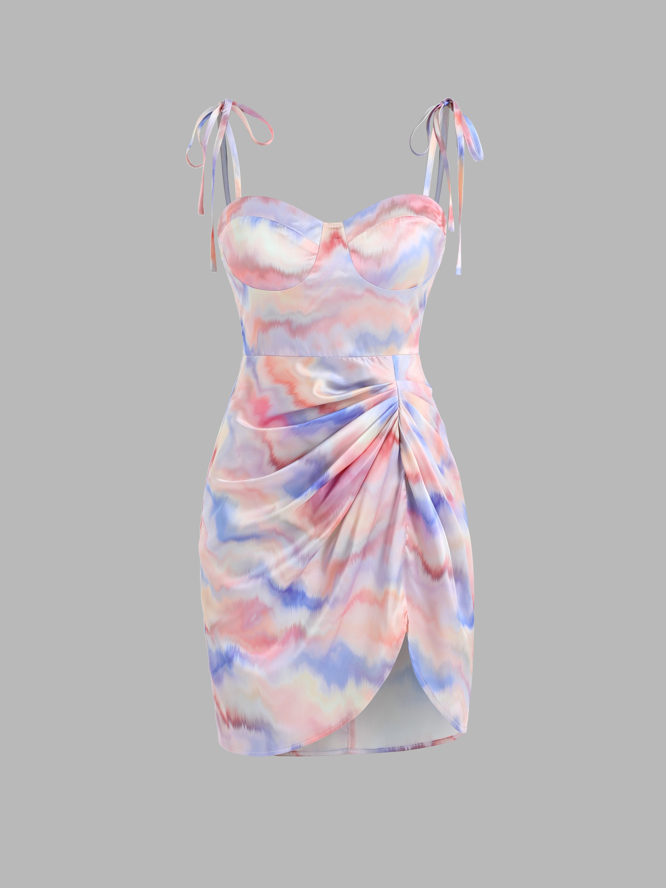 Tie Dye Pleat Split Midi Dress