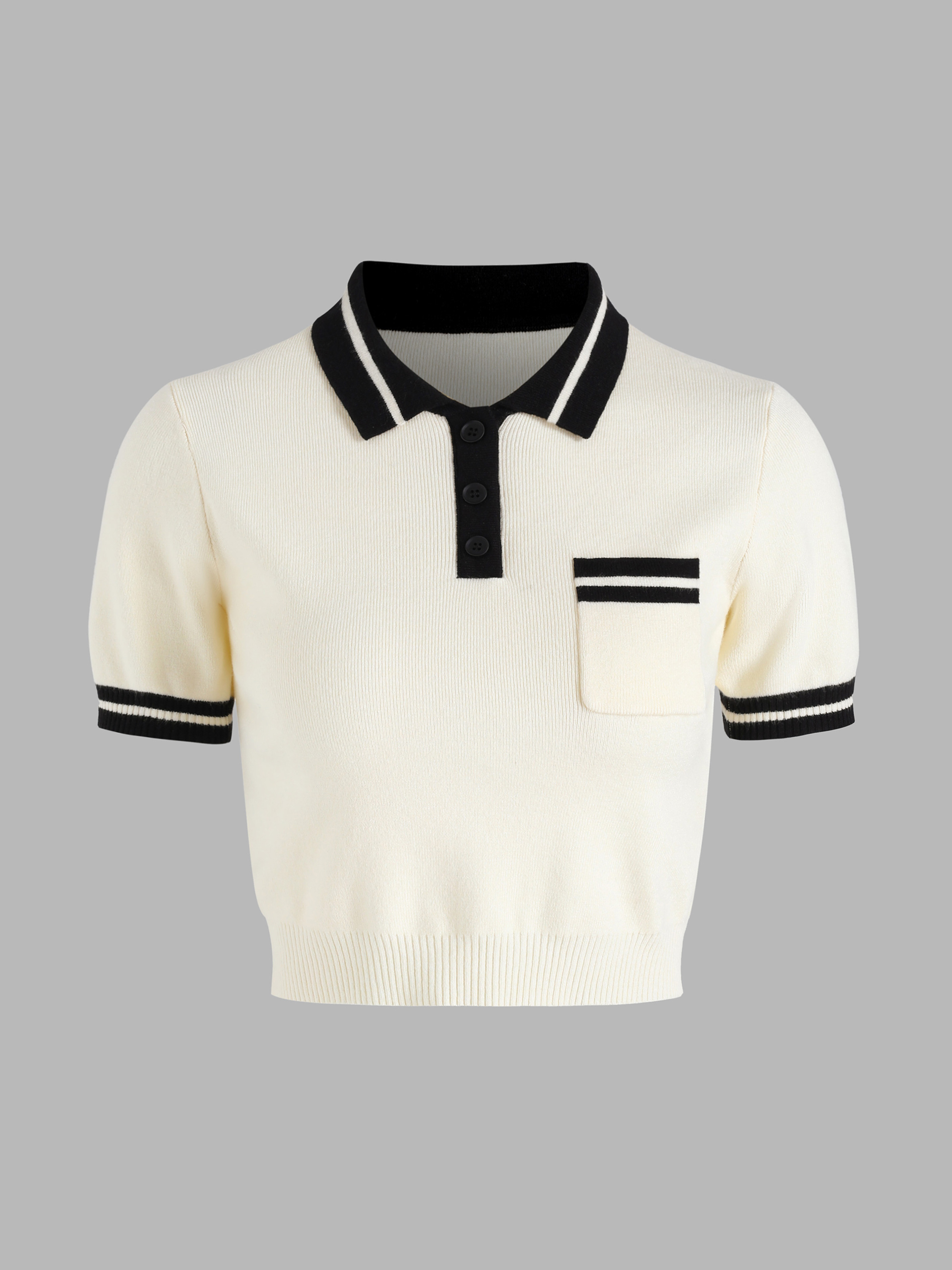 Knit Contrasting Trim Polo Top Cider