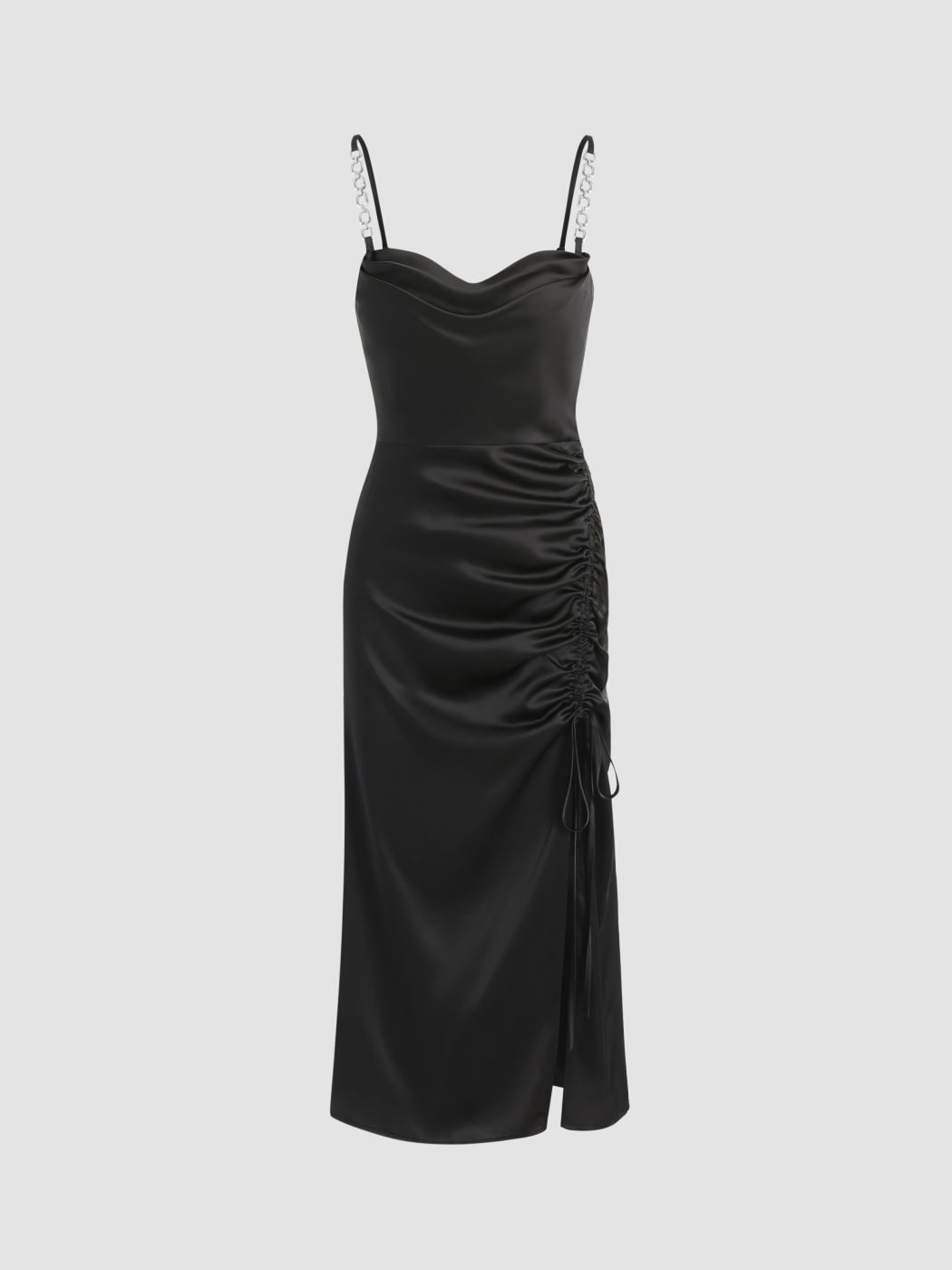 Hoco Dress Solid Cowl Neck Drawstring Midi Dress For Date