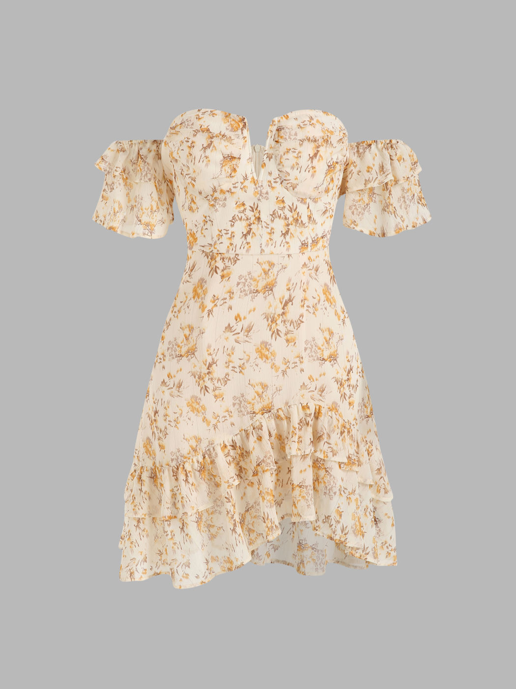 Geblümtes Korsettkleid mit Rüschensaum