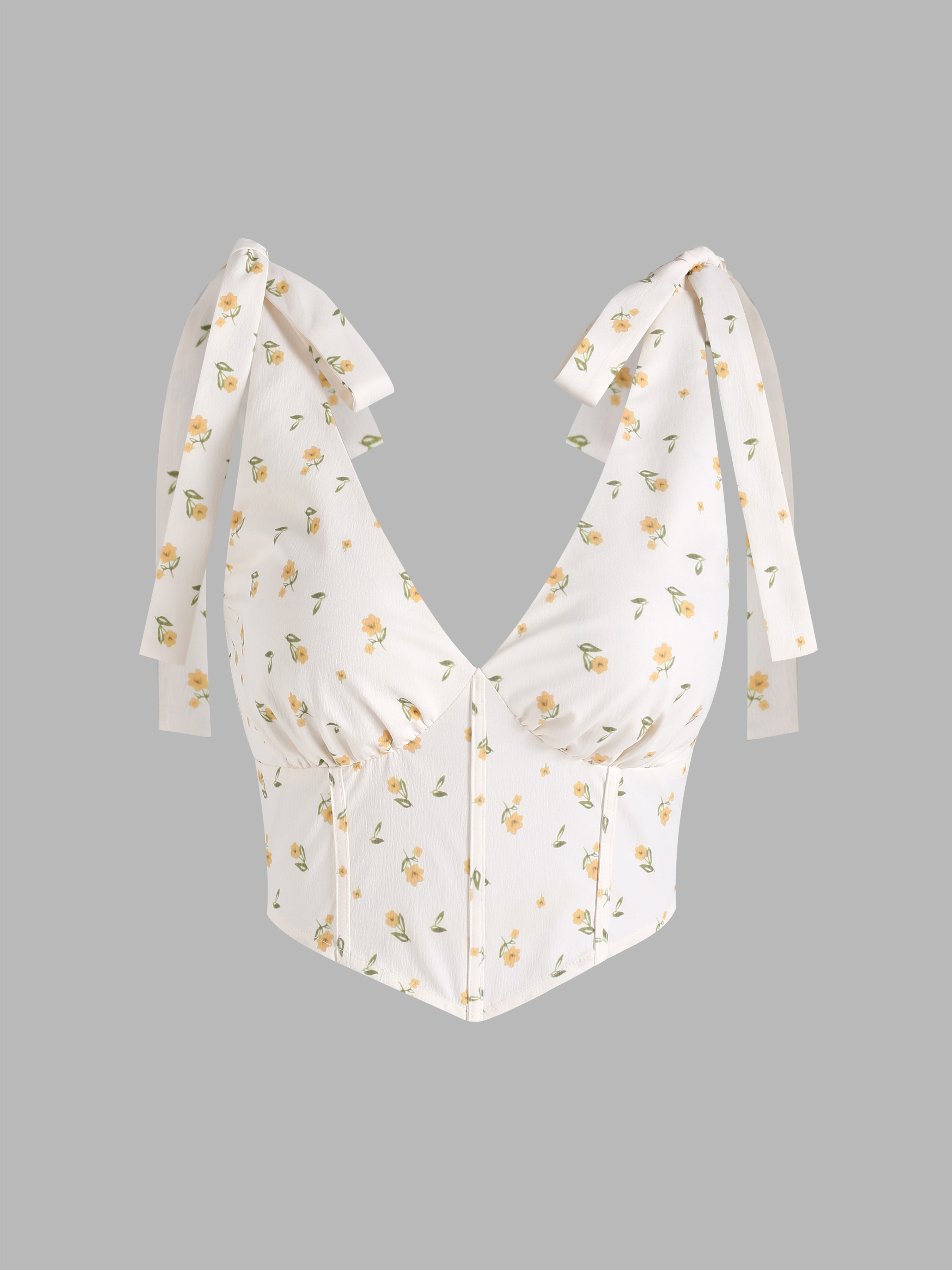 Floral Tie Shoulder Corset Top Cider