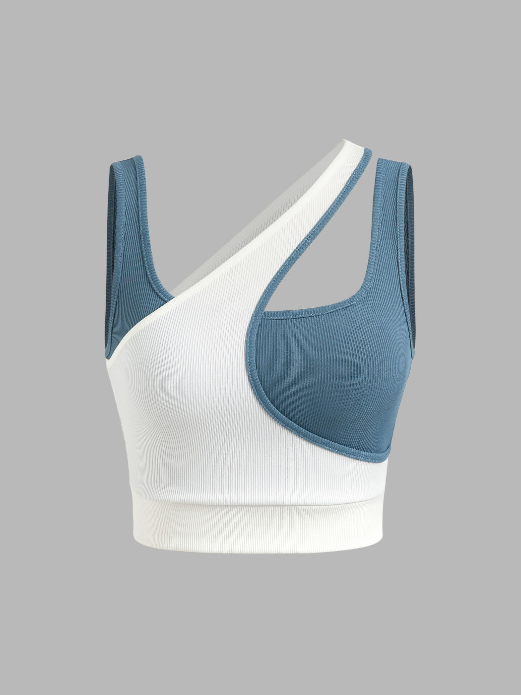 Zweifarbiges Asymmetrisches Neckholder Crop Top