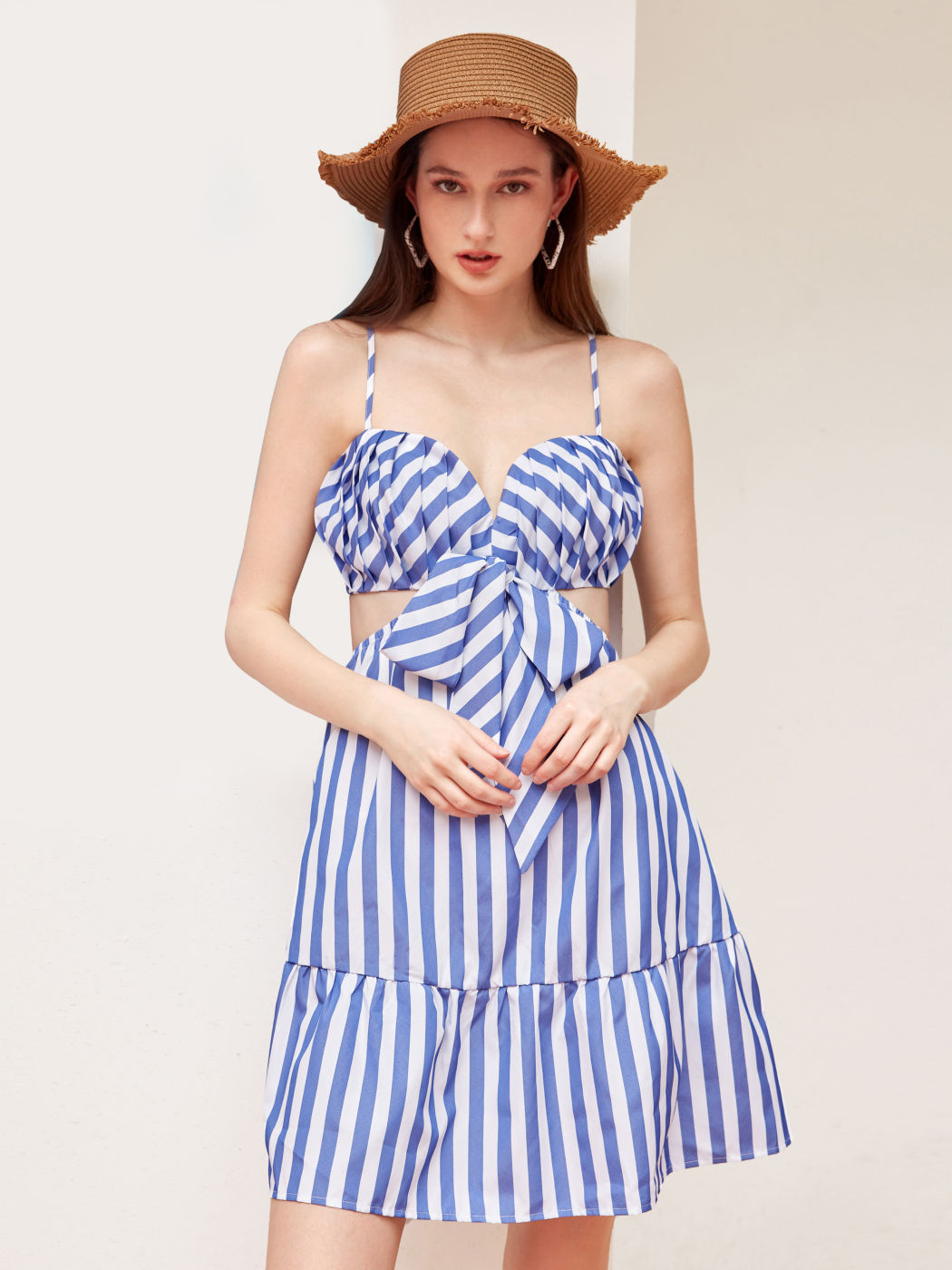 Striped Bow Cut Out Mini Dress