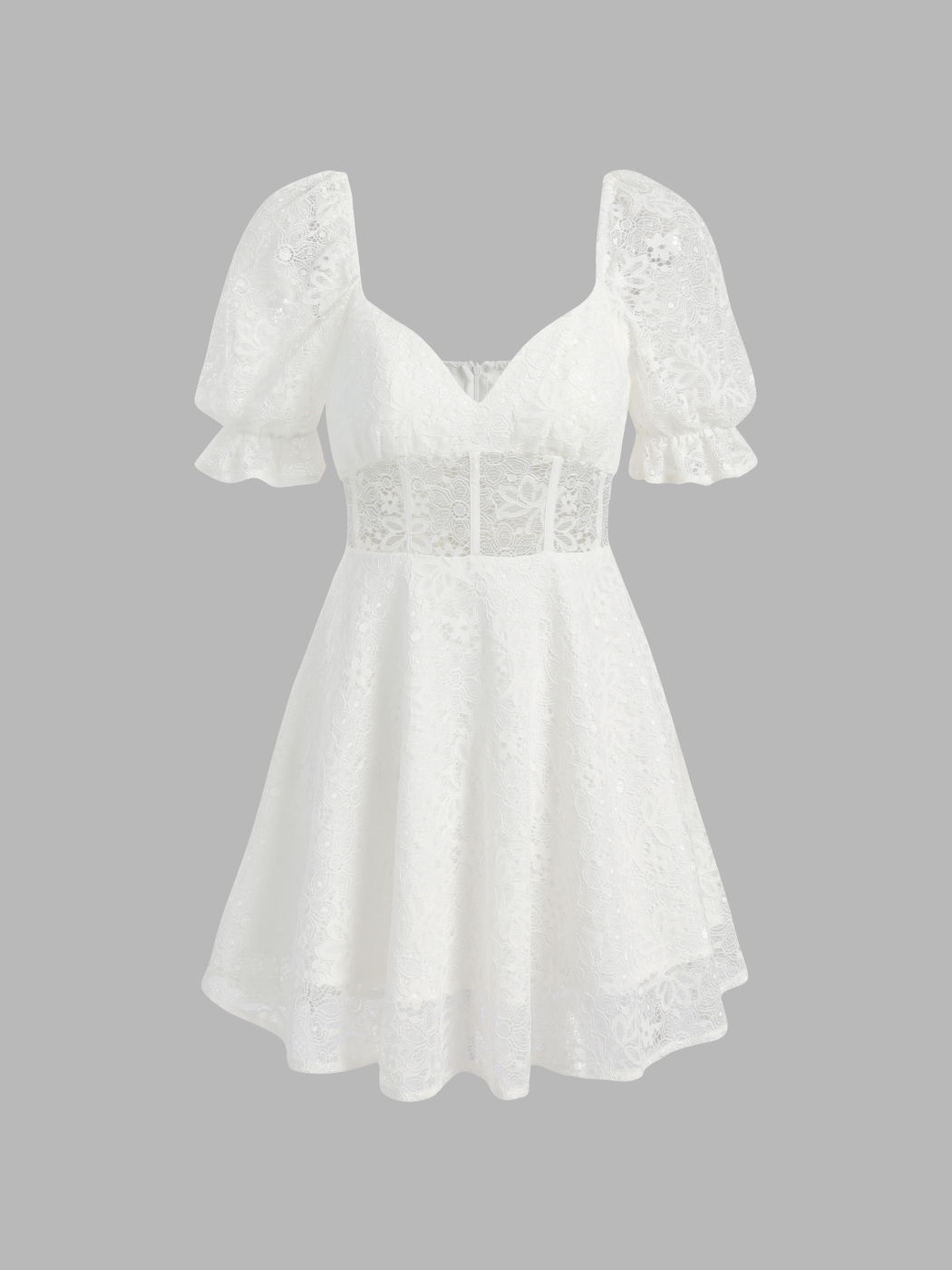 Blumenspitze aushöhlen Puffärmel Kleid