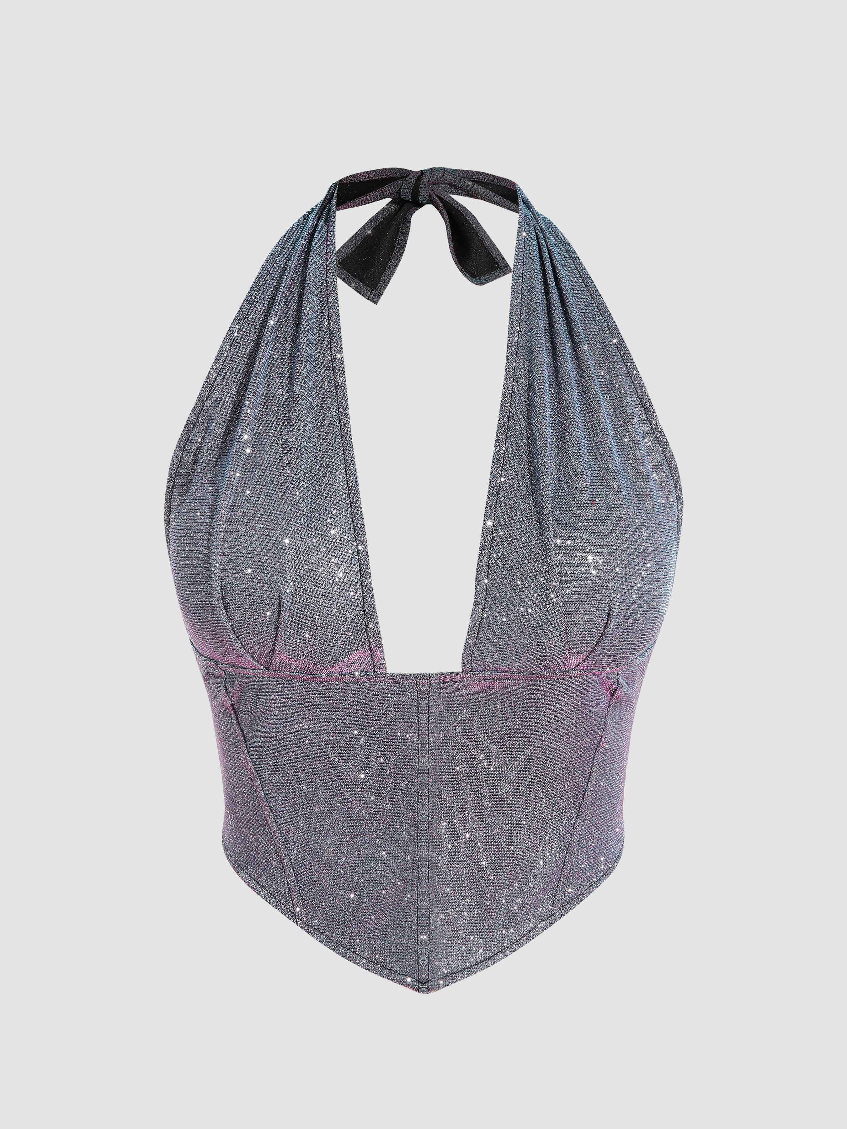 Glitter Halter Corset Tank Top Cider