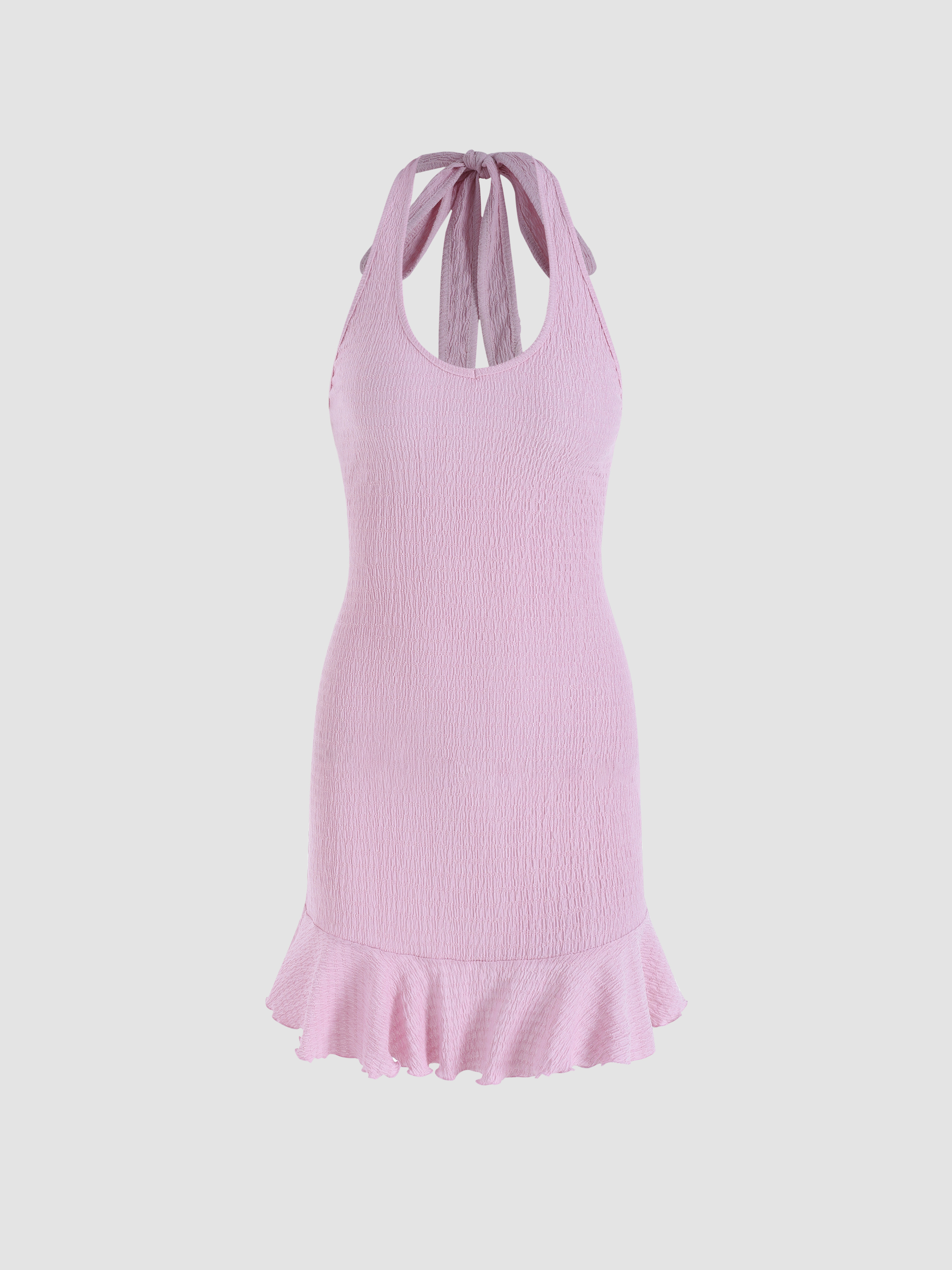 Barbiecore Hoco Dress Solid Texture Mini Dress For Daily