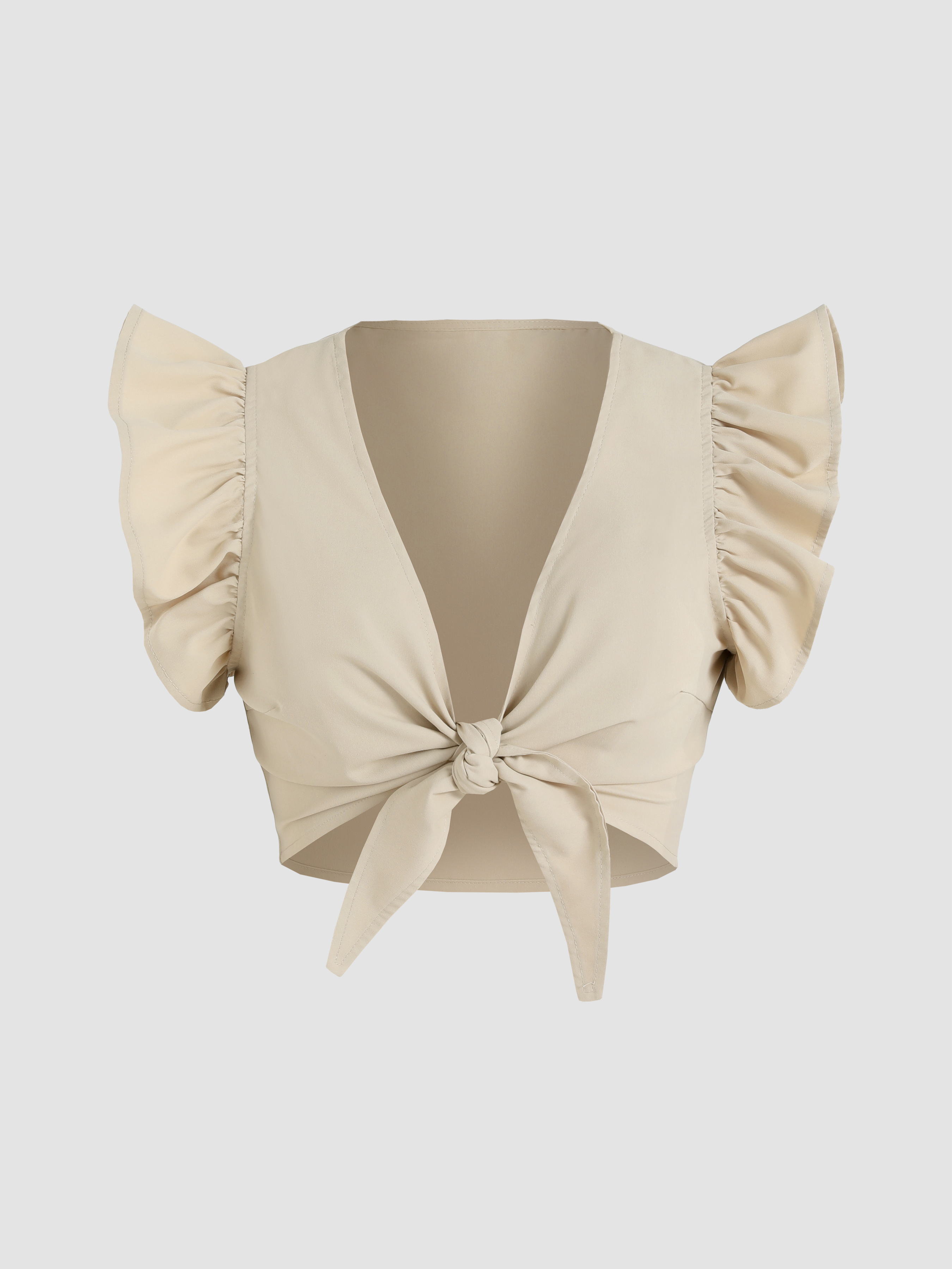 Solid Ruffle Tie Front Tank Top - Cider