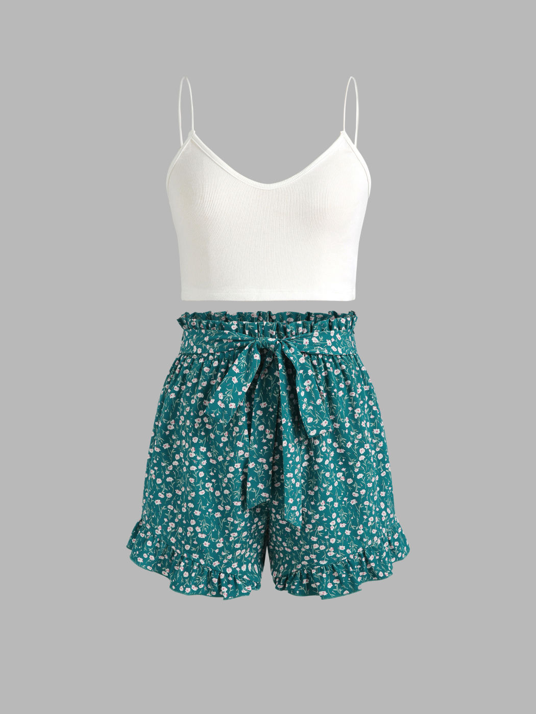 Blumiges Muster Crop Cami Top & Shorts Set