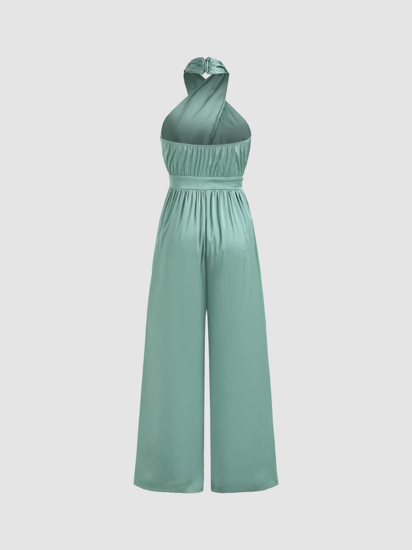 Solid Satin Cross Halter Jumpsuit