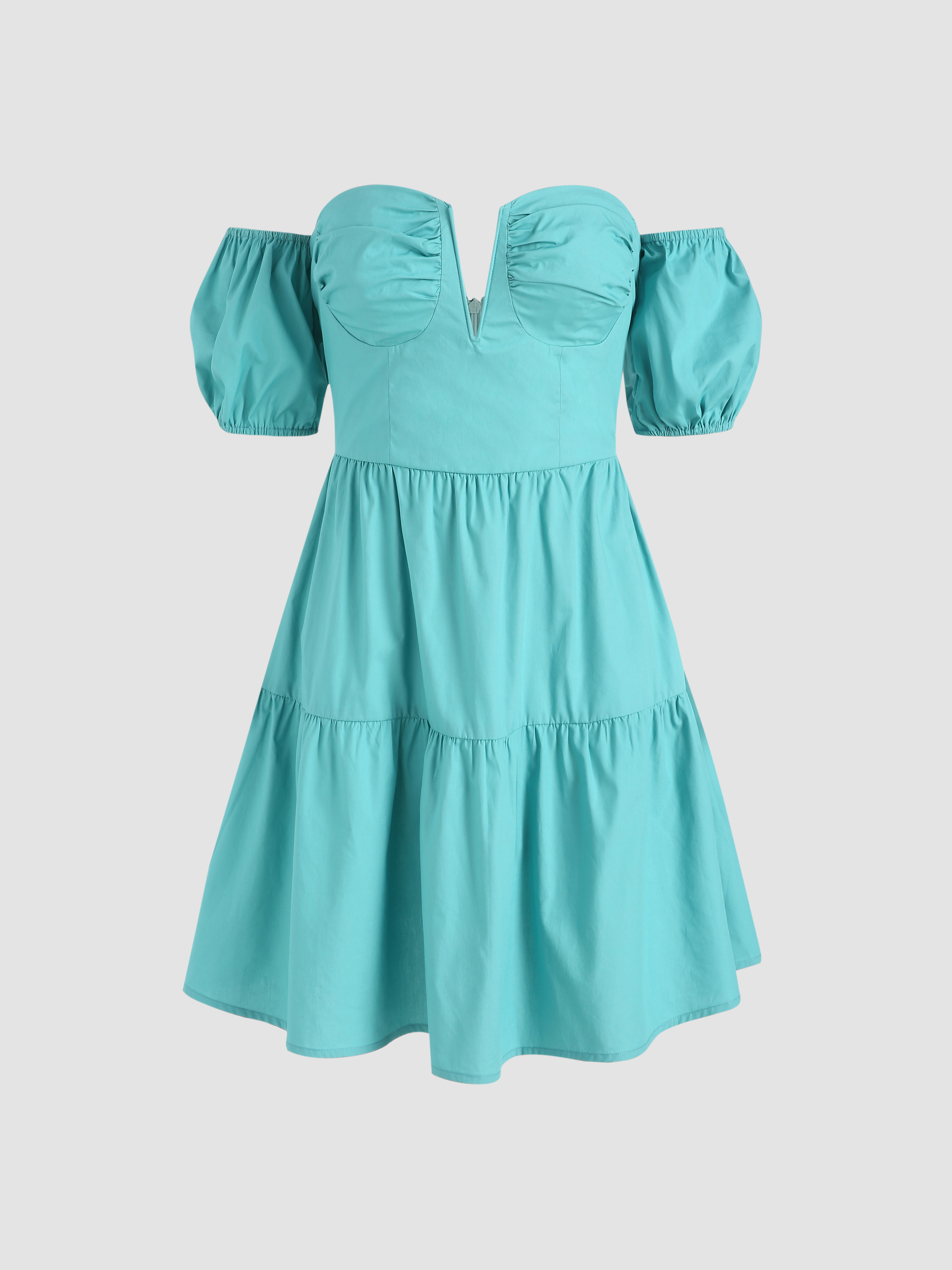 Solid Puff Sleeve Corset Dress Cider