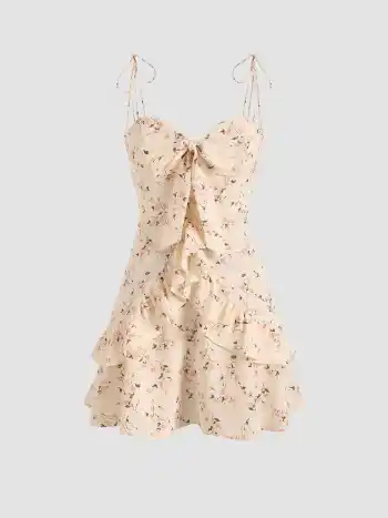 Ruffles Trim Tie Corset Dress