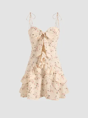 Ruffles Trim Tie Corset Dress