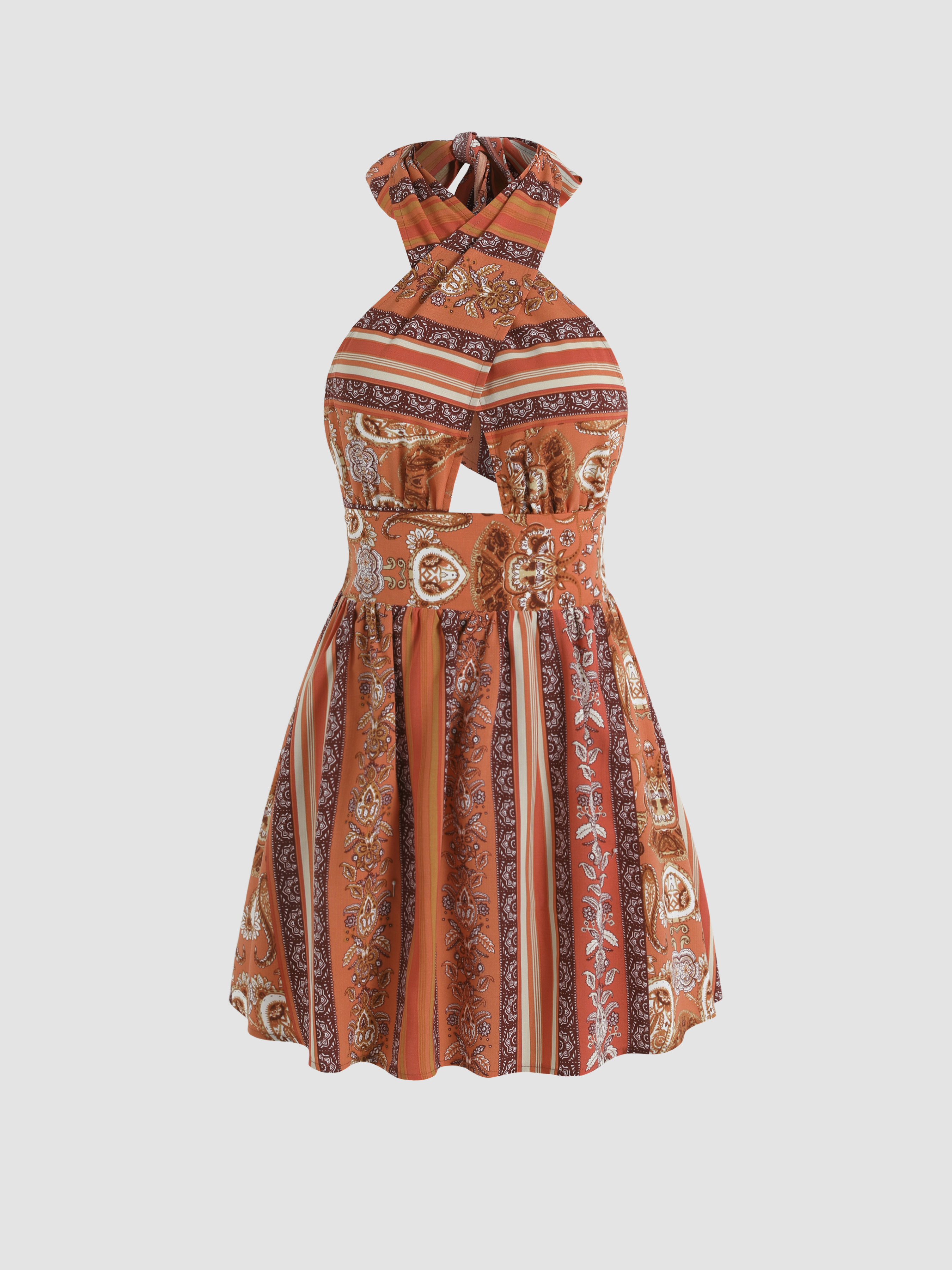 Boho Paisley Halter Mini Dress Cider