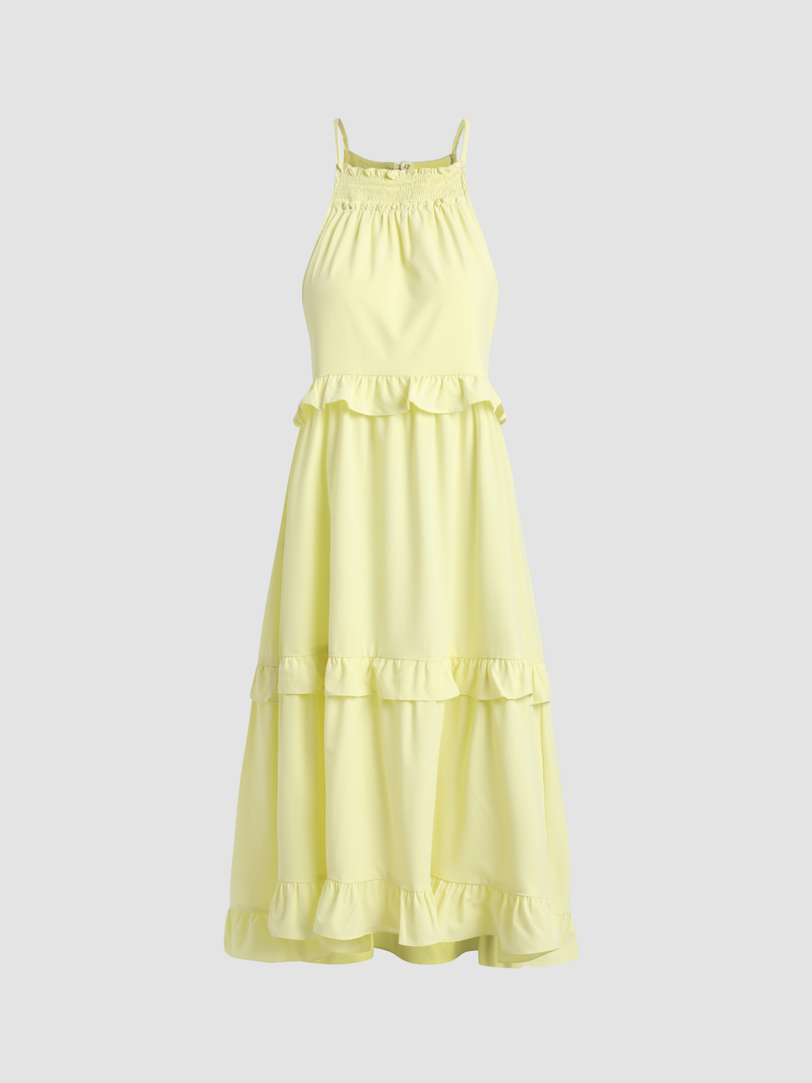 Solid Ruffle Halter Maxi Dress - Cider