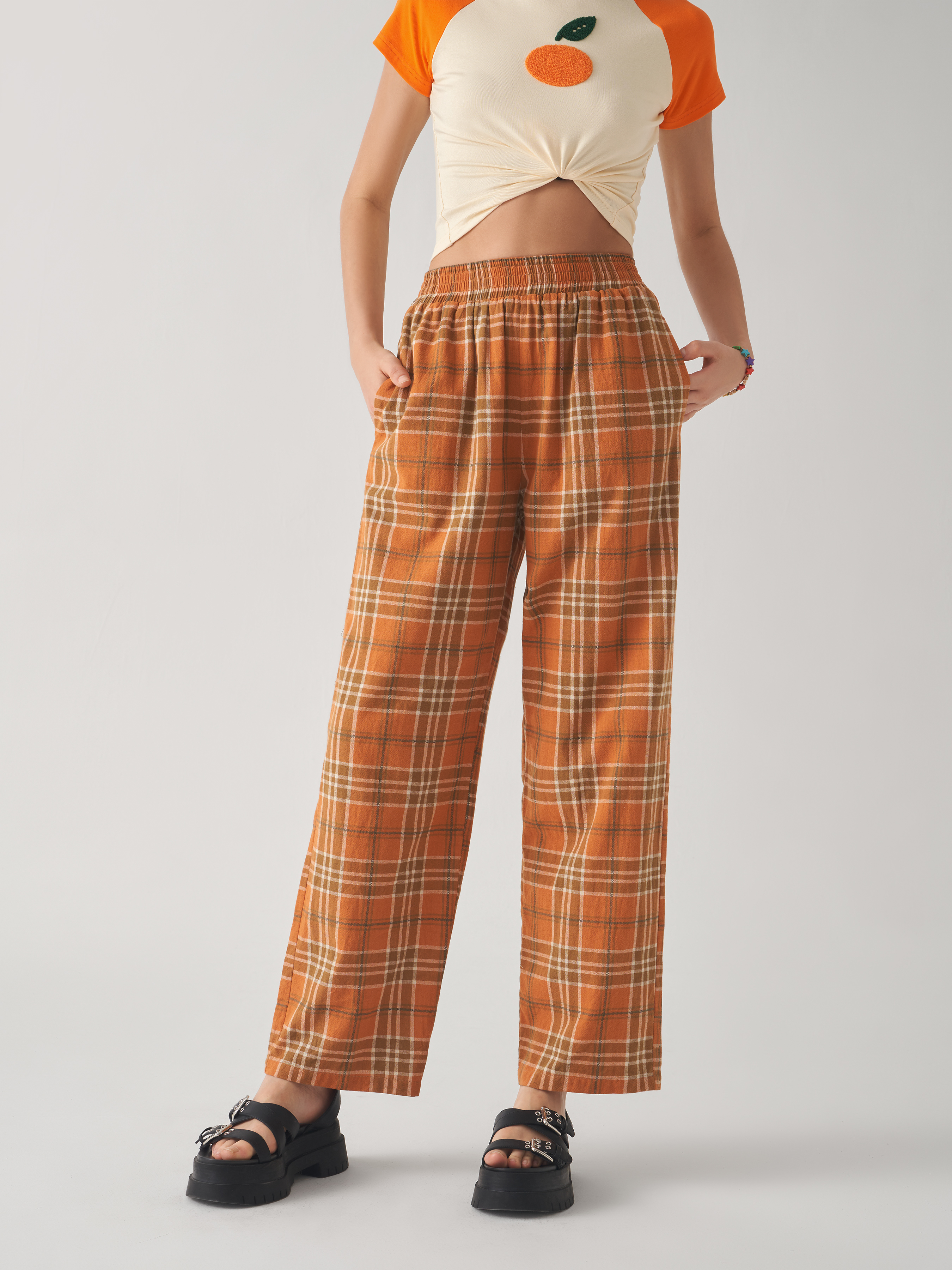 Orange hot sale tartan pants