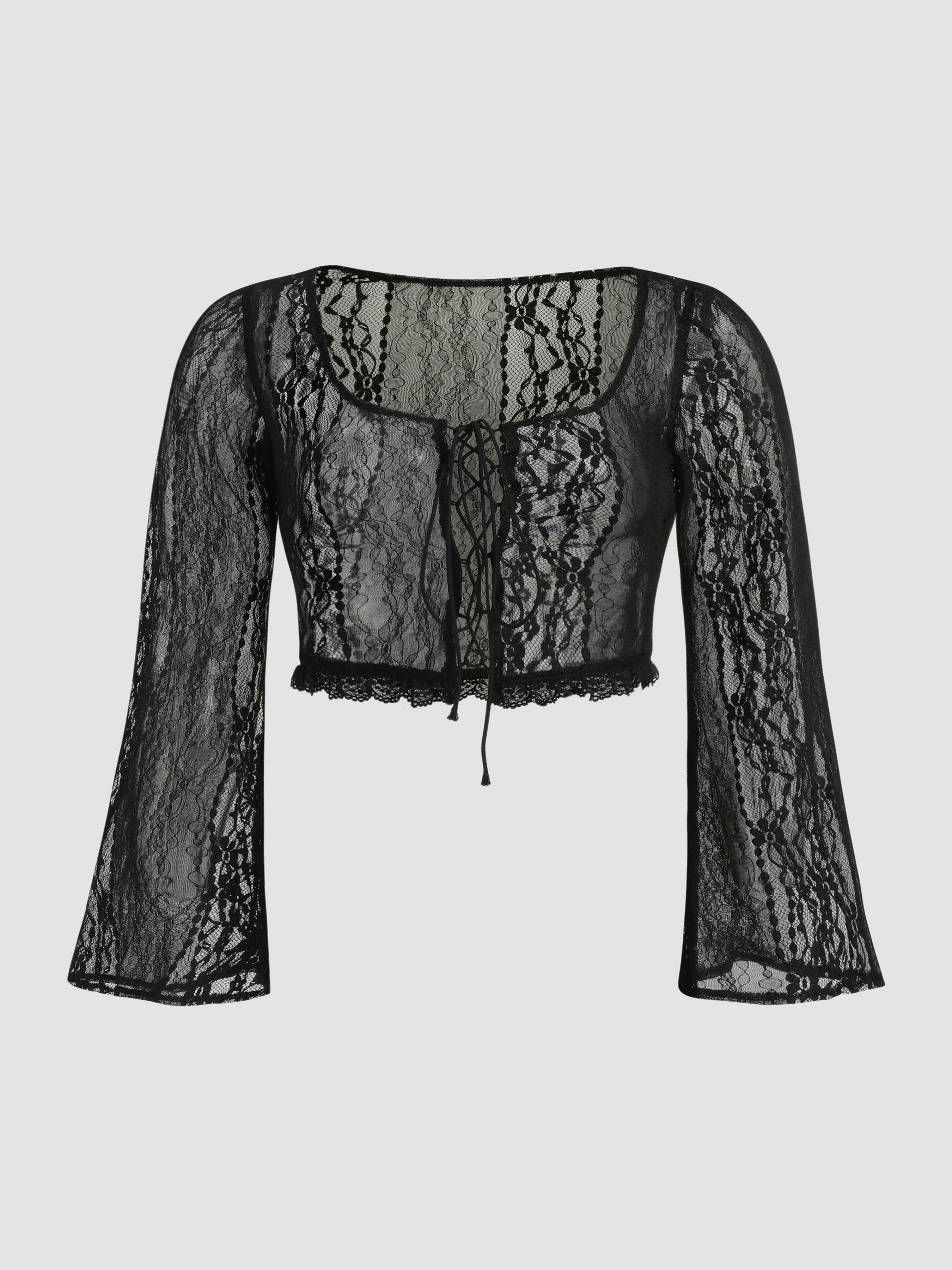 Curve & Plus Floral Lace Up Crop Top