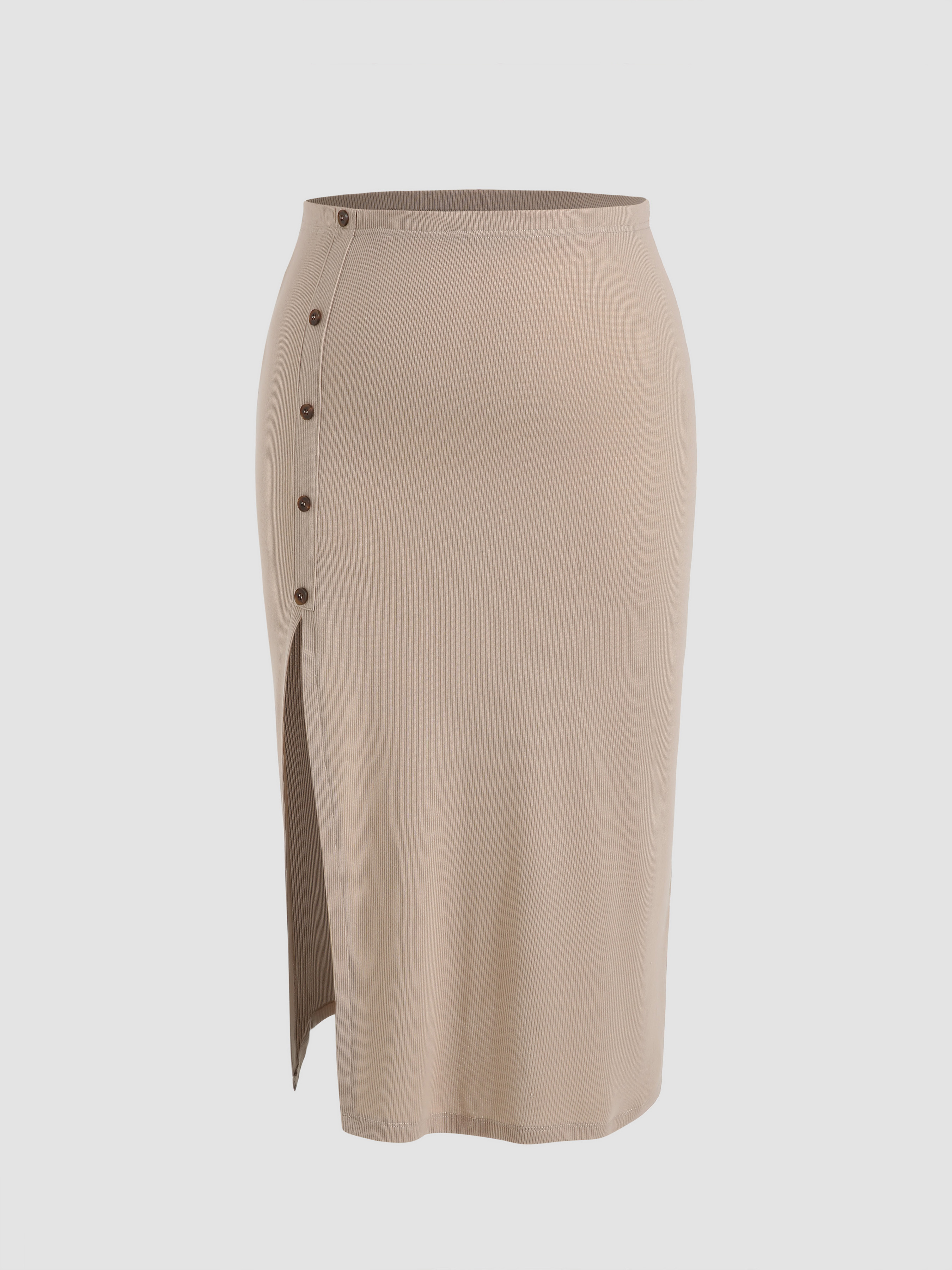Curve & Plus Solid Rib Slit Midi Skirt