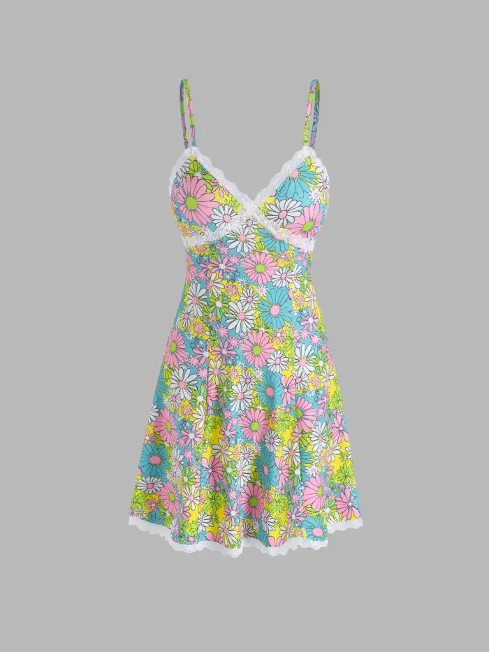 Floral Lace Mini Dress - Cider