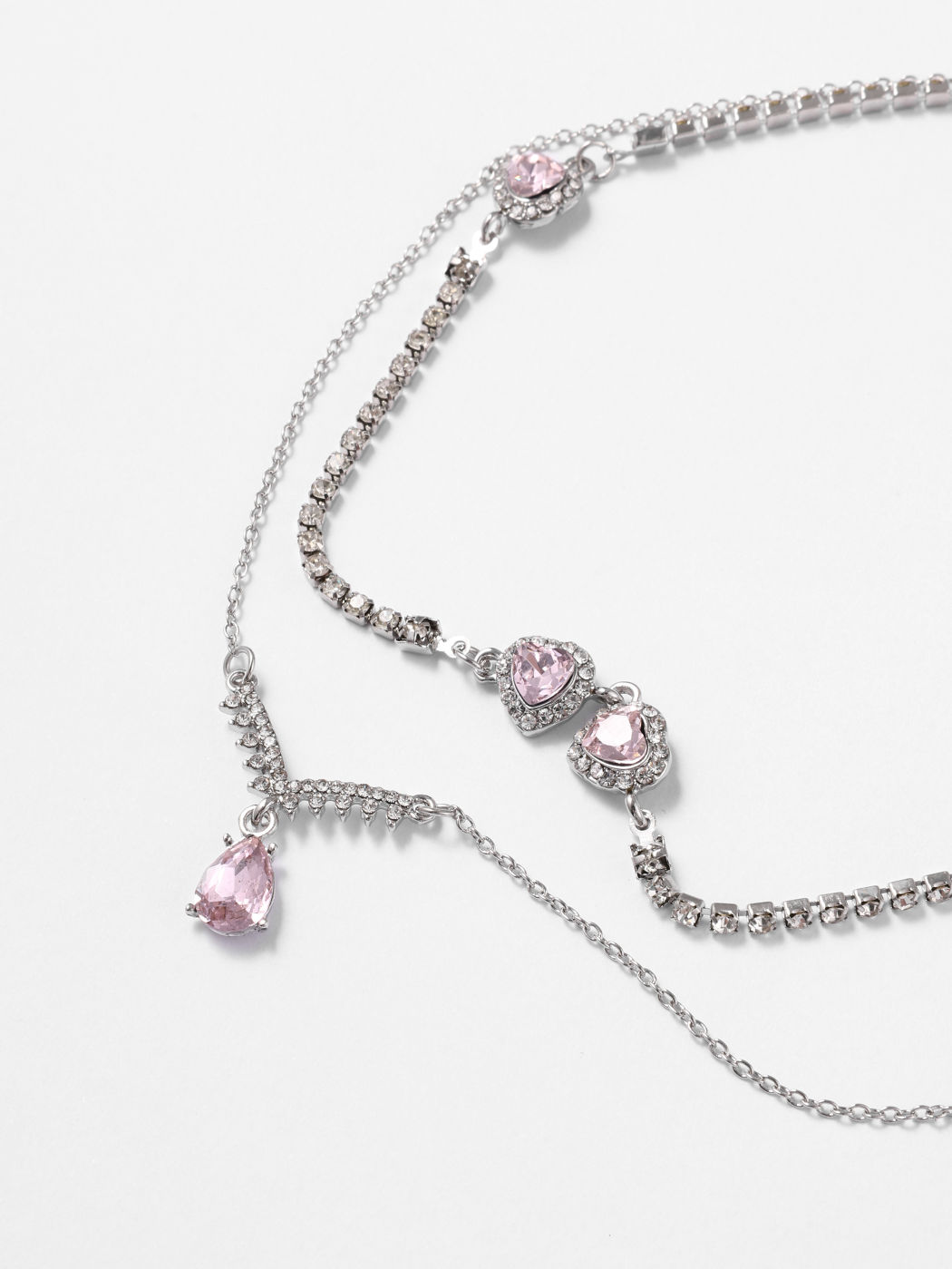 Crystal Rhinestone Decor Heart Charm Layered Necklace