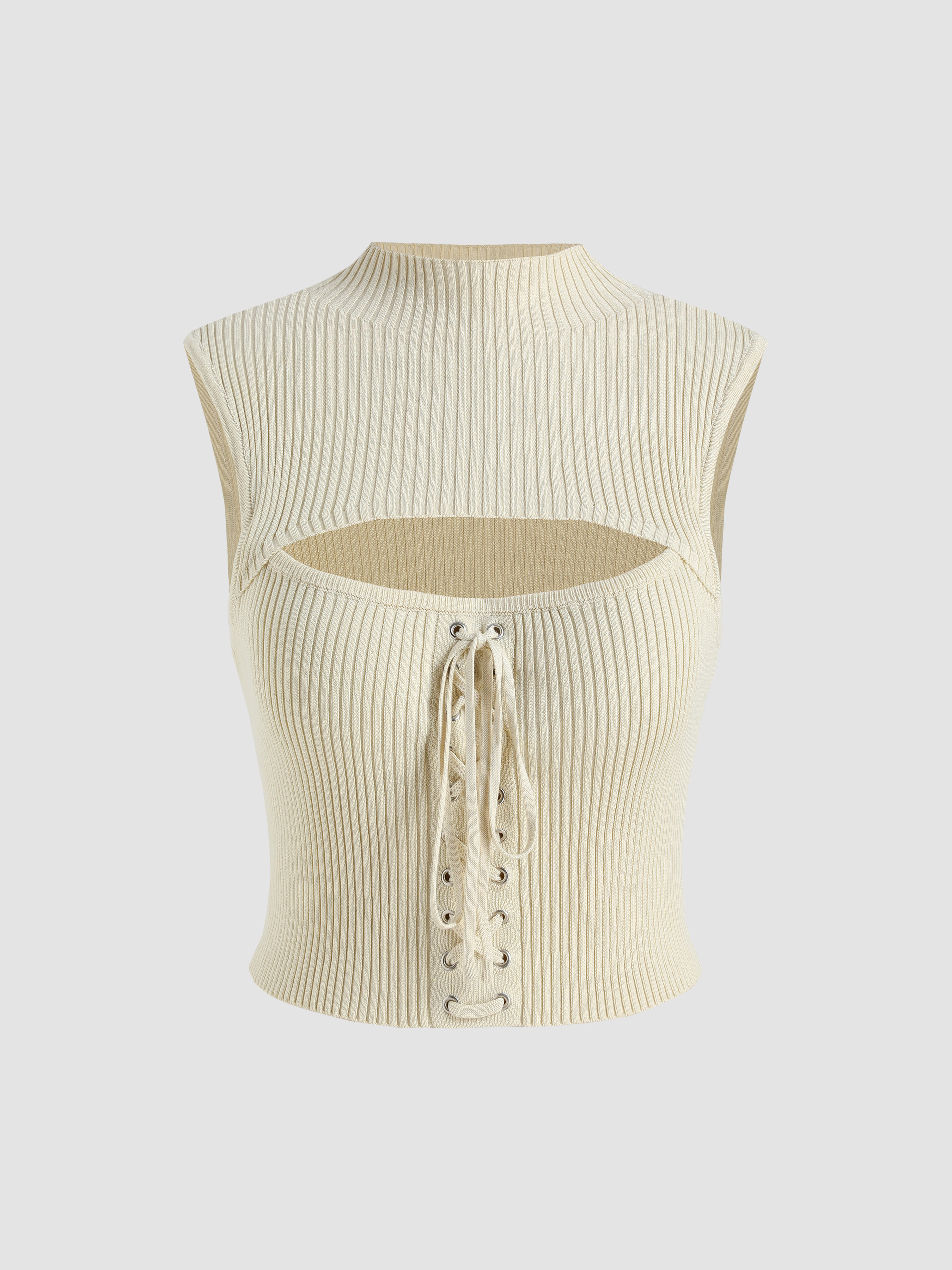 Rib Knit Lace Up Tank Cider