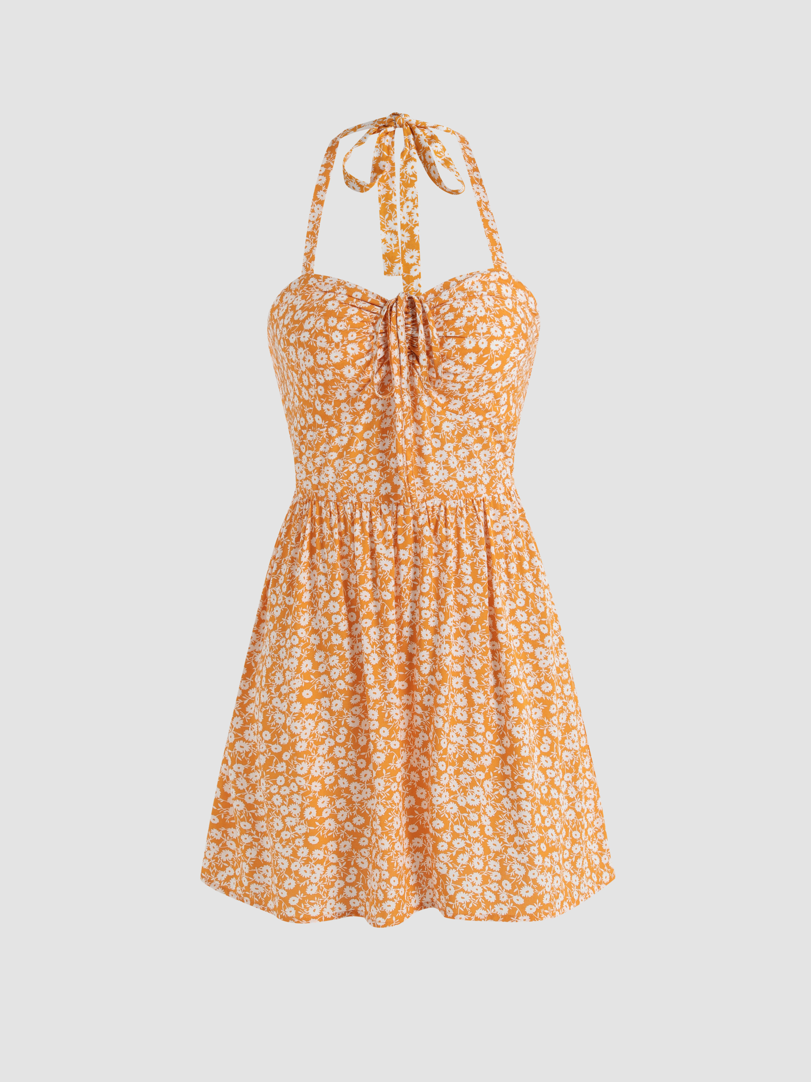 Floral Halter Knotted Dress Cider