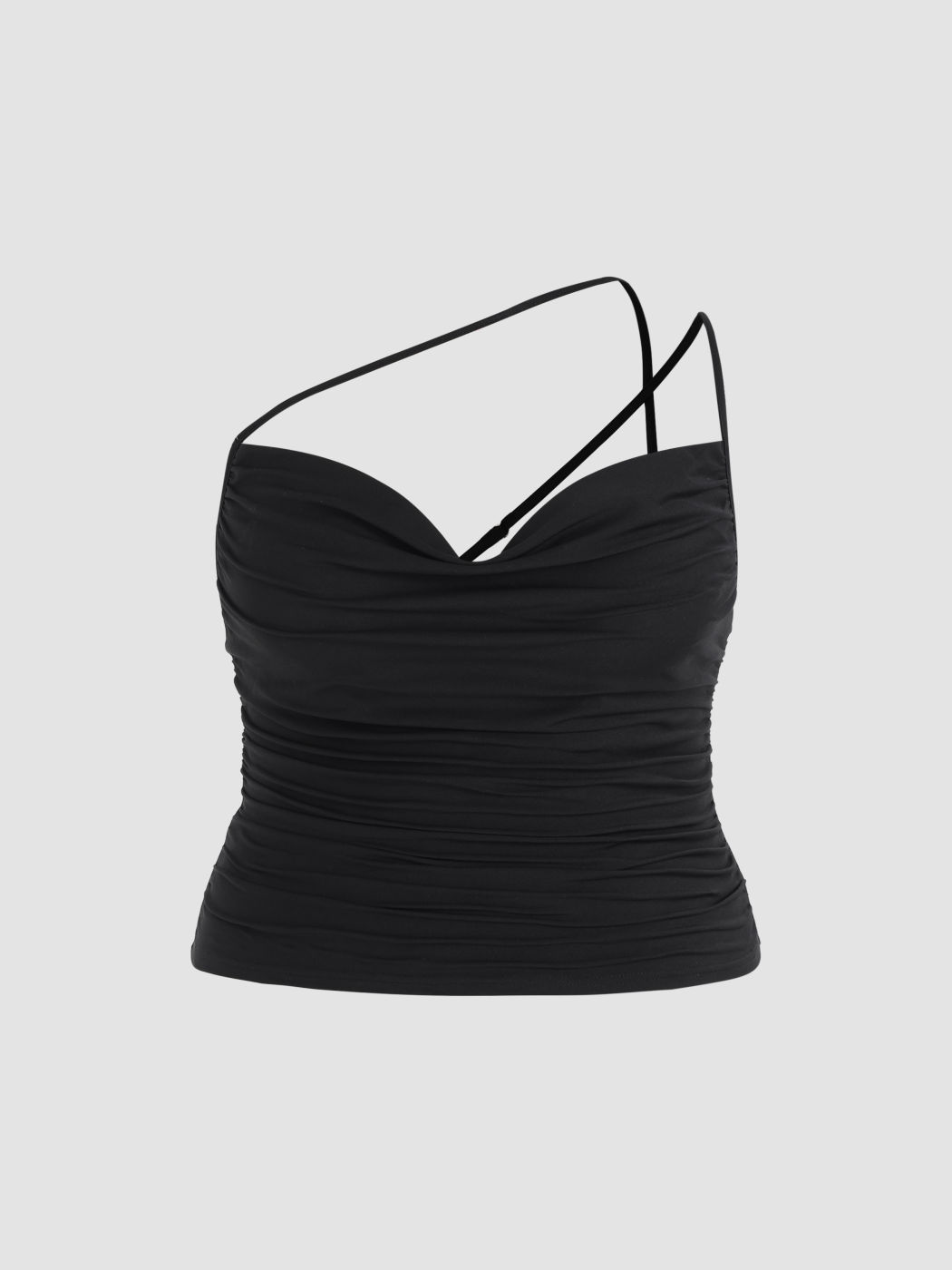Solid Ruched Cowl Neck Tank Top Curve & Plus