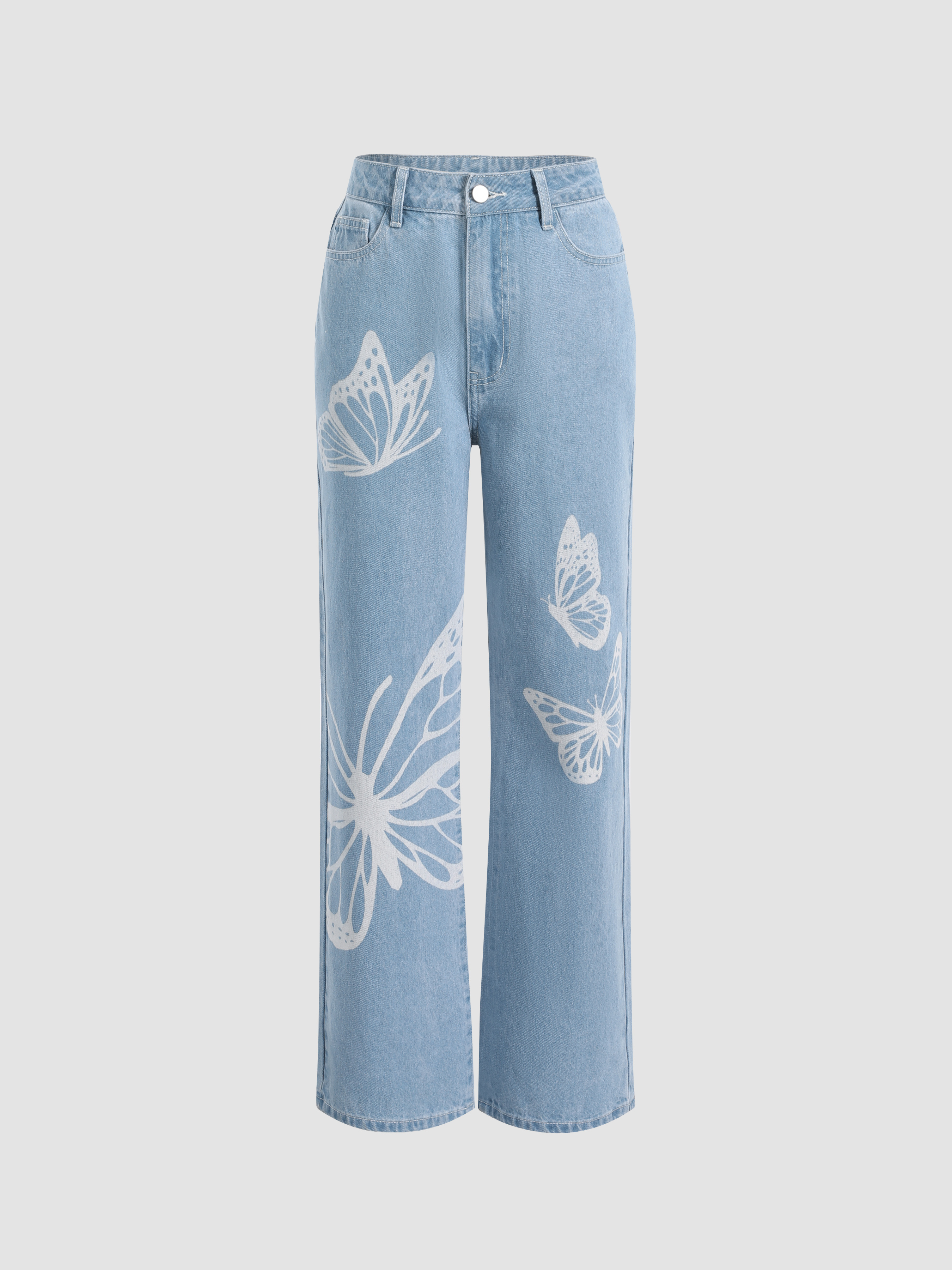 Butterfly Print Straight Leg Jeans - Cider