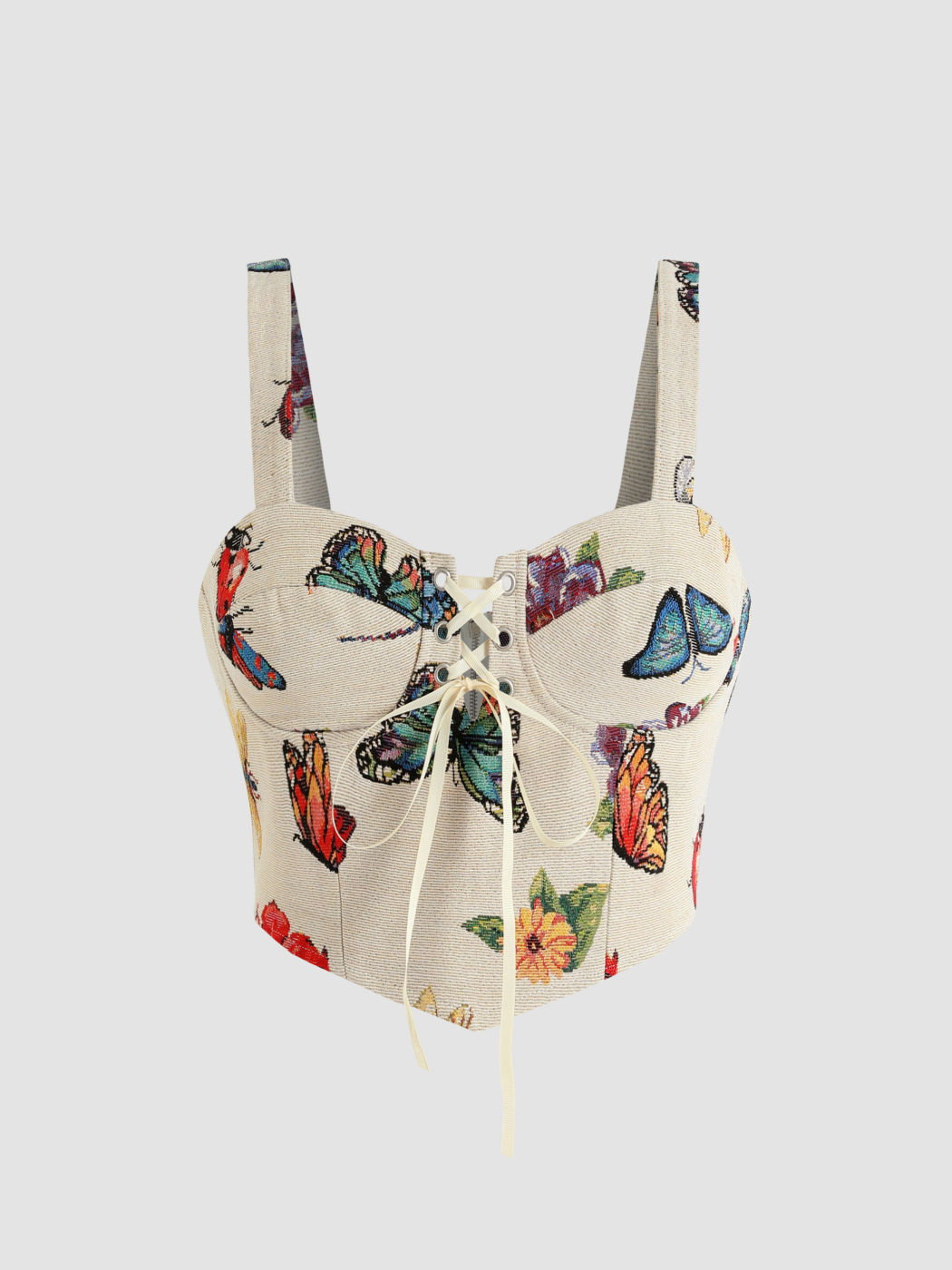 Bunter Schmetterling Schnür Crop Top