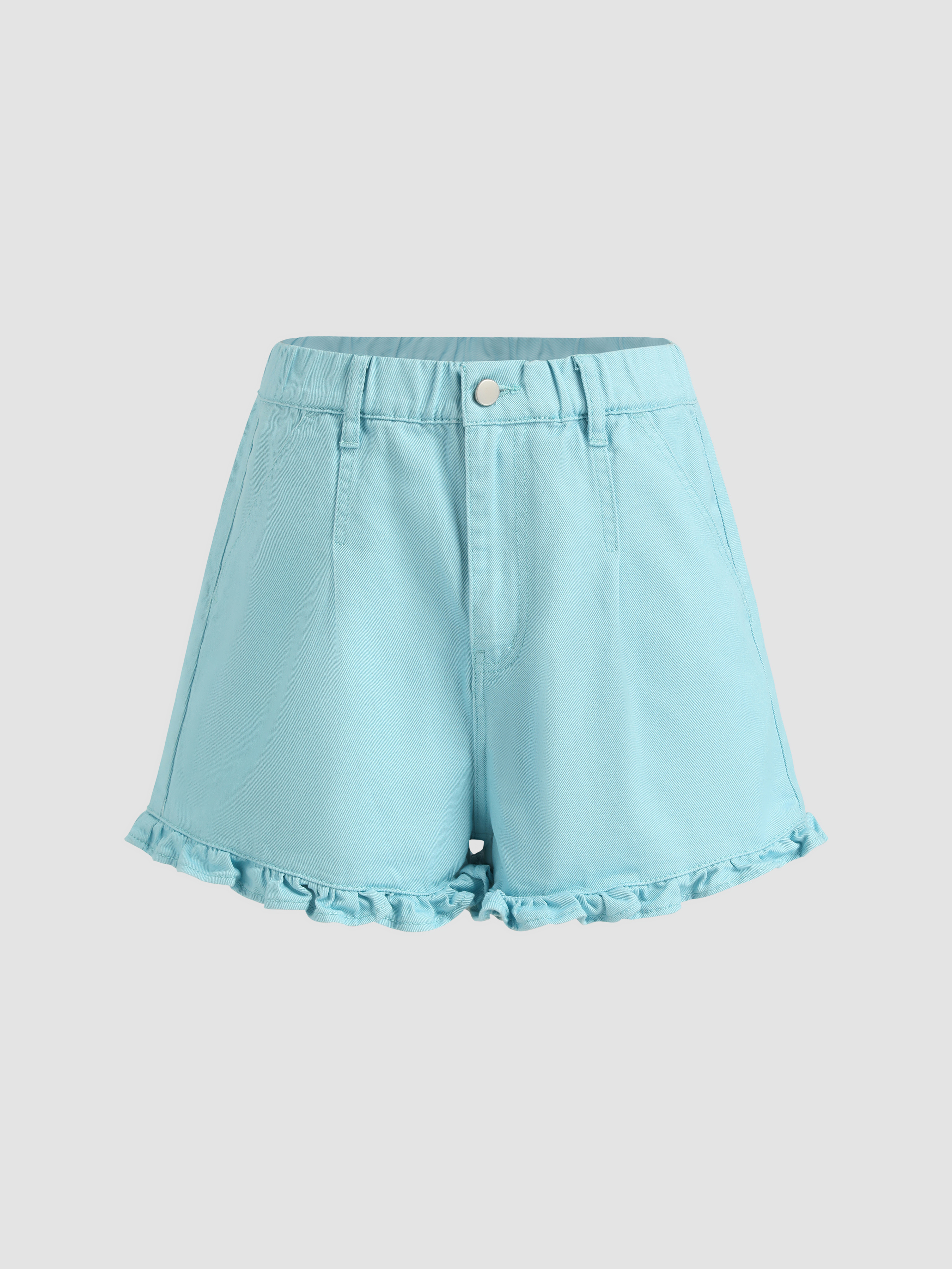 Solid Ruffle Trim Shorts For Daily Casual Vacation