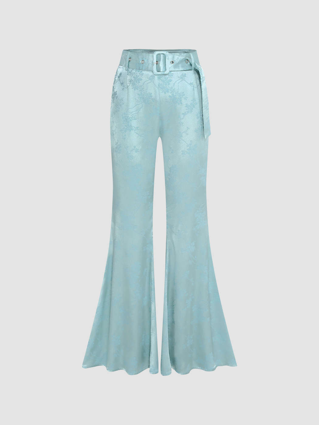 Women Turquoise Floral Velvet Bell Bottom Pants