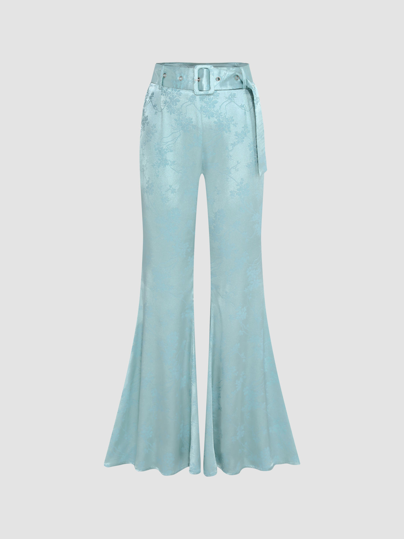 Pantaloni a gamba larga in jacquard floreale satinato