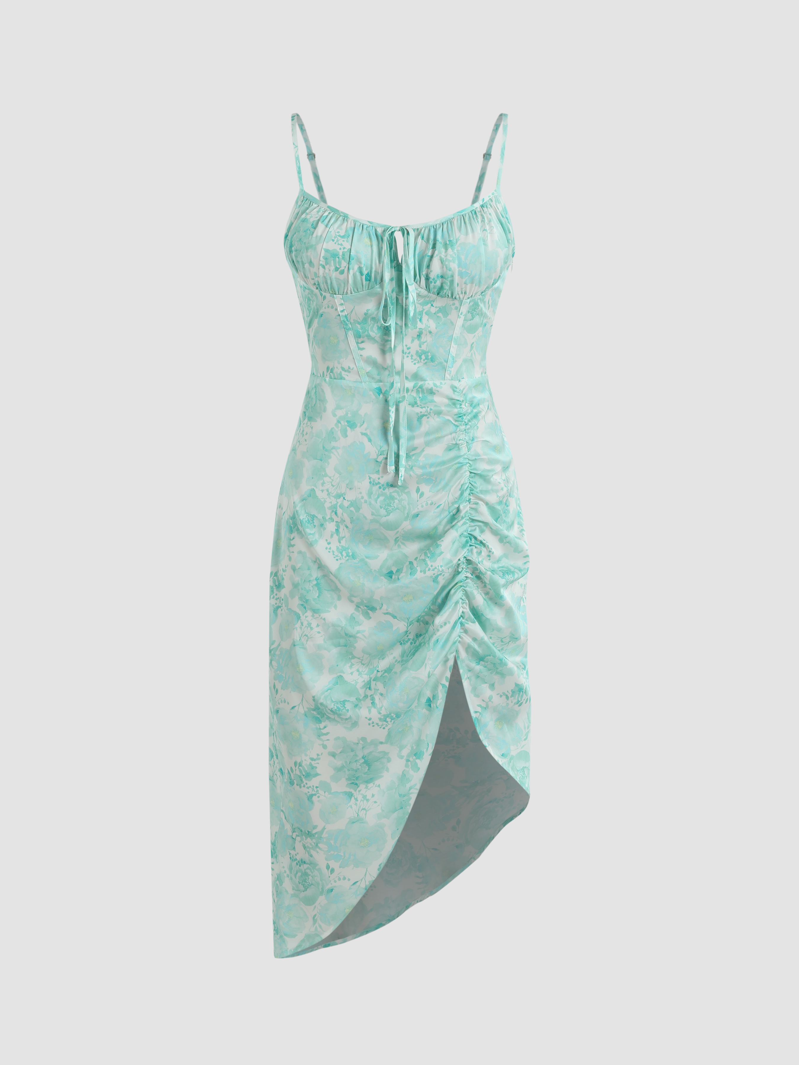 Robe mi-longue froncée à motif floral aquarelle - Cider