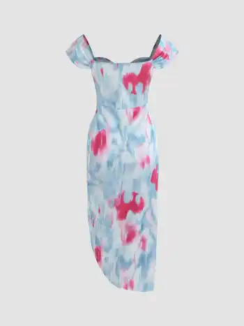  Illusion Tie Dye Gerafftes Midikleid