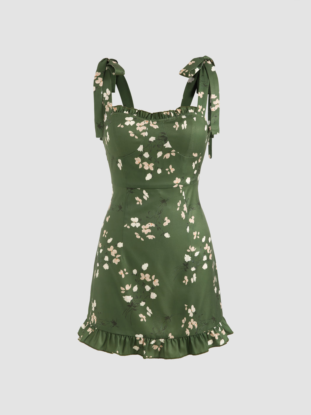 Hoco Dress Homecoming Floral Ruffle Tie Shoulder Mini Dress For Date