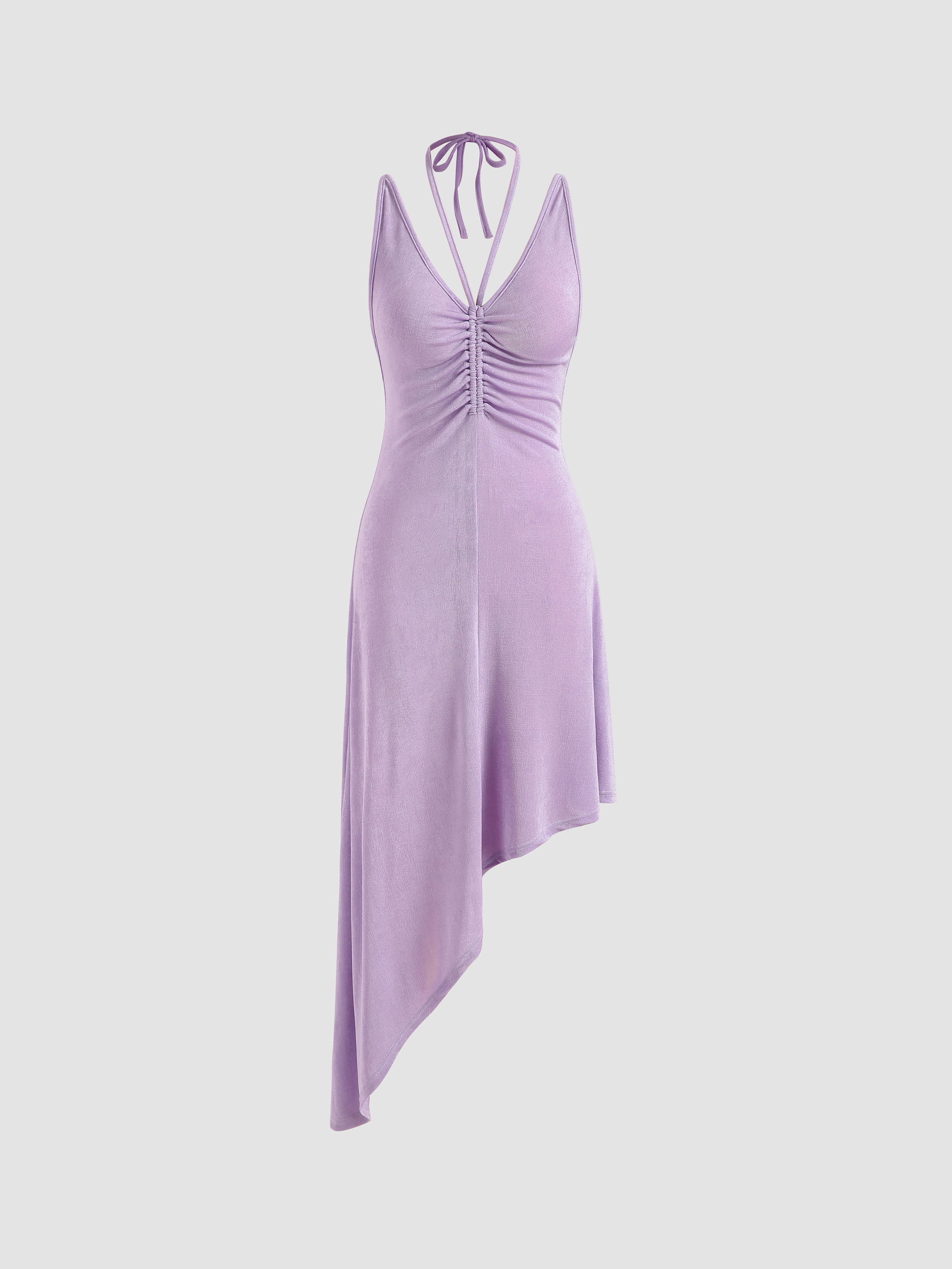 Solid Drawstring Halter Maxi Dress Cider