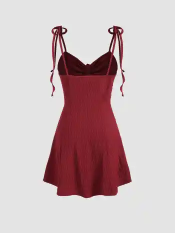 Solid Tie Shoulder Drawstring Mini Dress