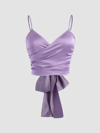 Solids Cross-Wrap-Front-Tie-Back Crop Top