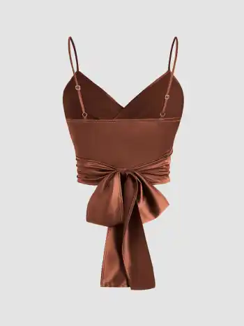Solid Cross Wrap Front Tie Back Crop Tank Top
