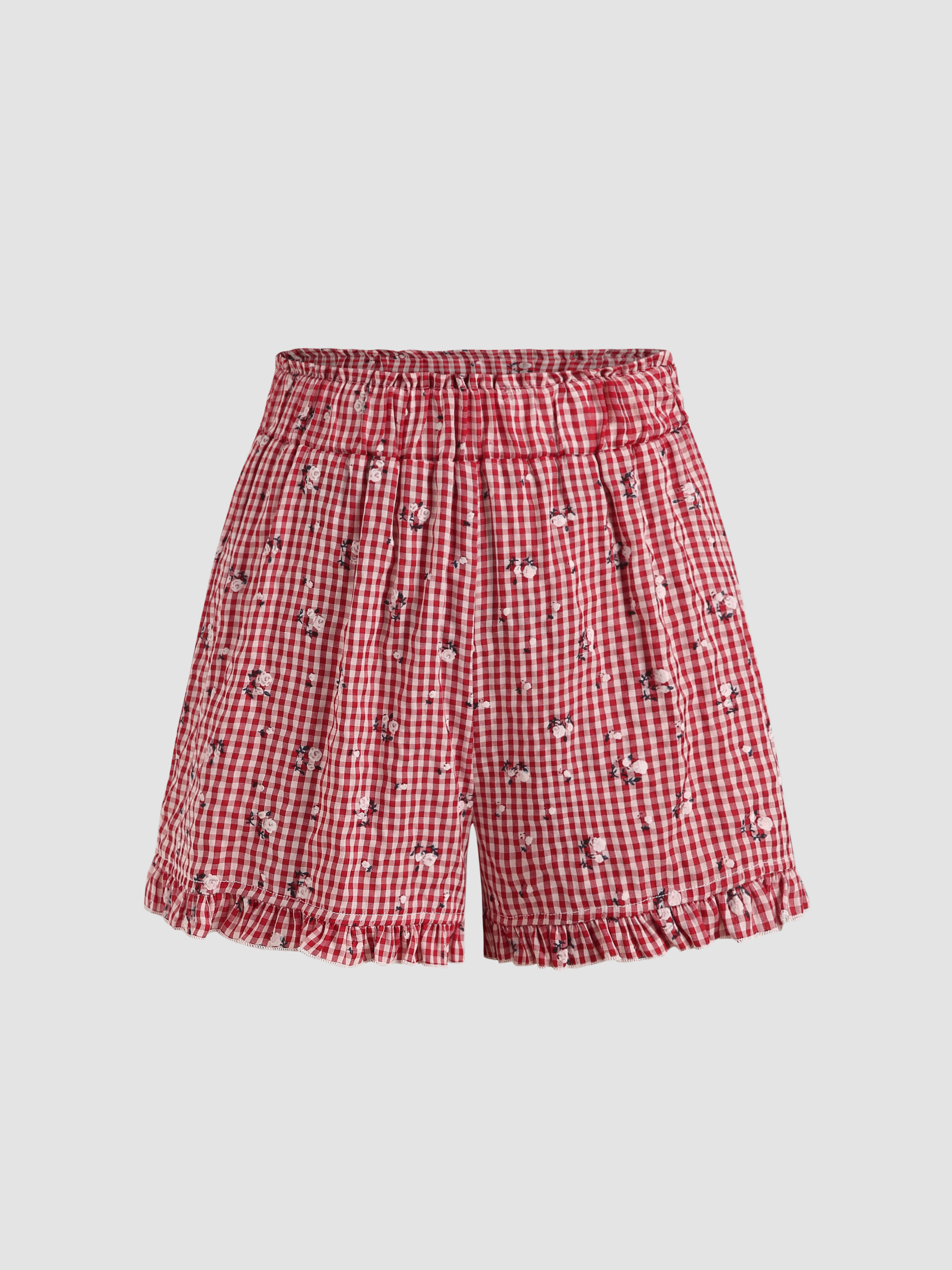 Floral Plaid Mini Shorts Cider