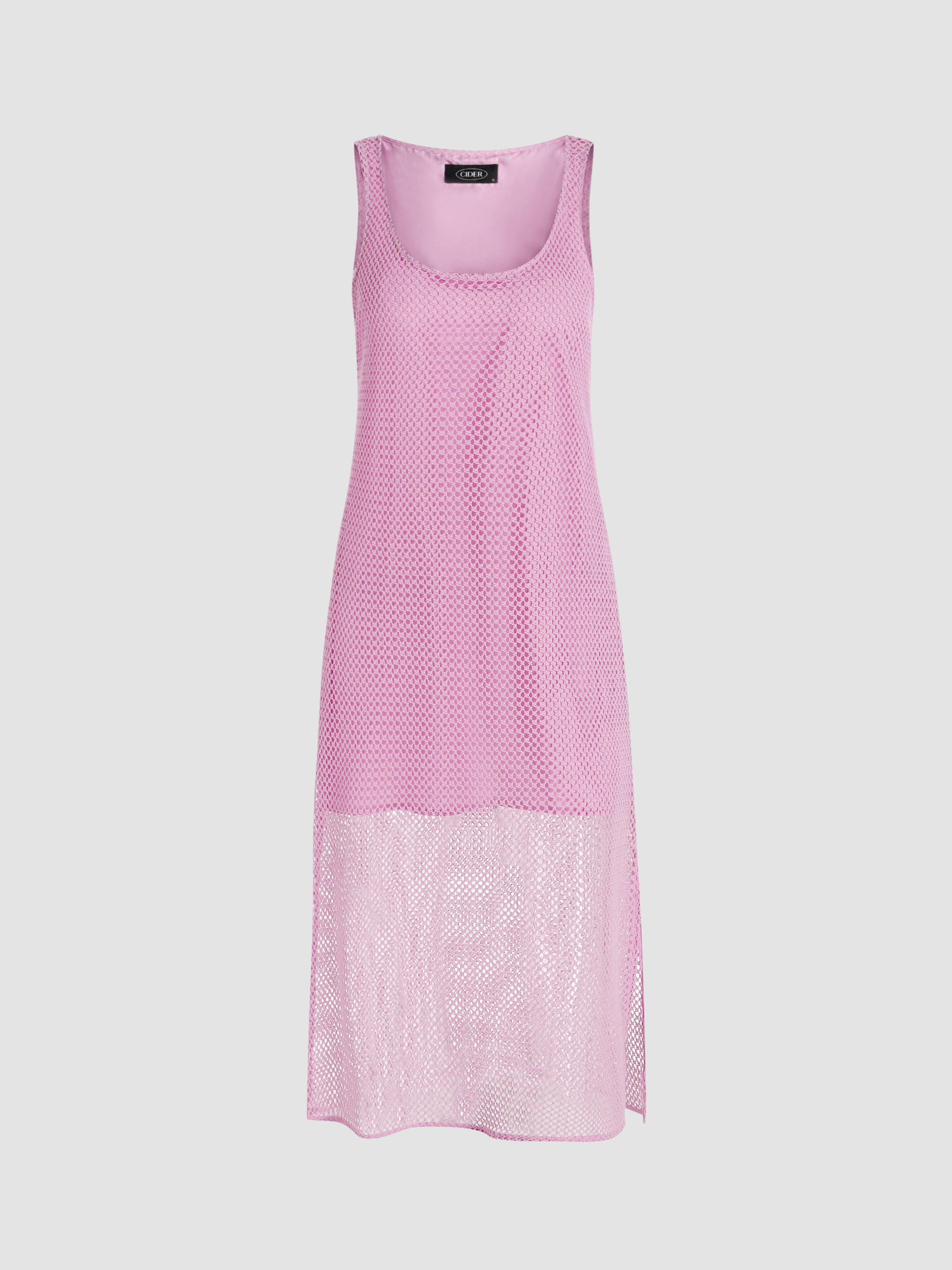 Barbiecore Hollow Crochet Midi Dress