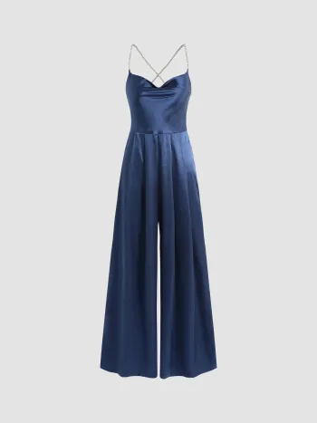 Solidr Satin-Perlen-Overall mit Wasserfallausschnitt