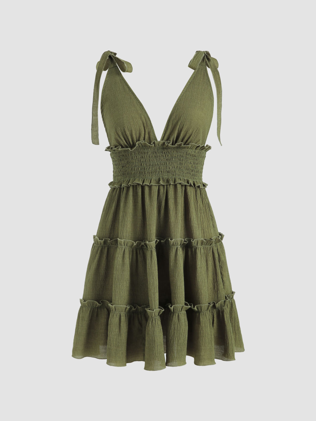 Einfarbiges, gerafftes Minikleid mit Rüschen