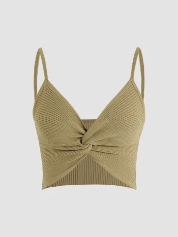 Einfarbiges Rippen-Crop-Criss-Top