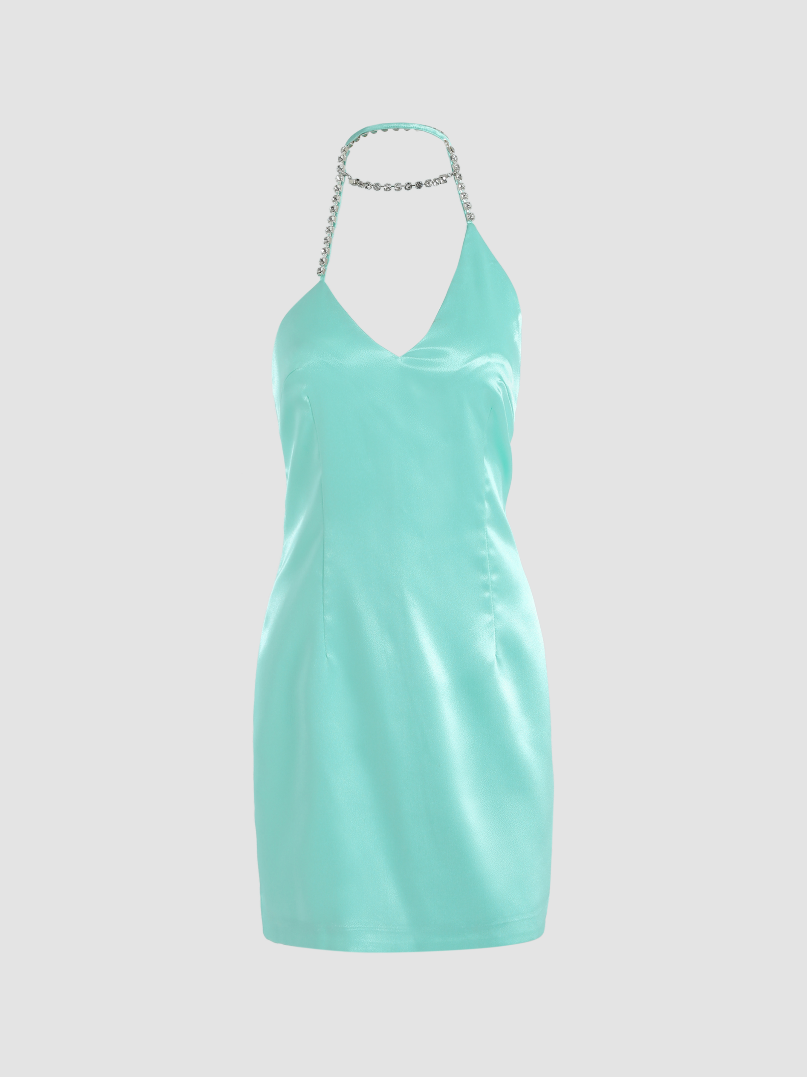 Satin Rhinestone Halter Dress Cider