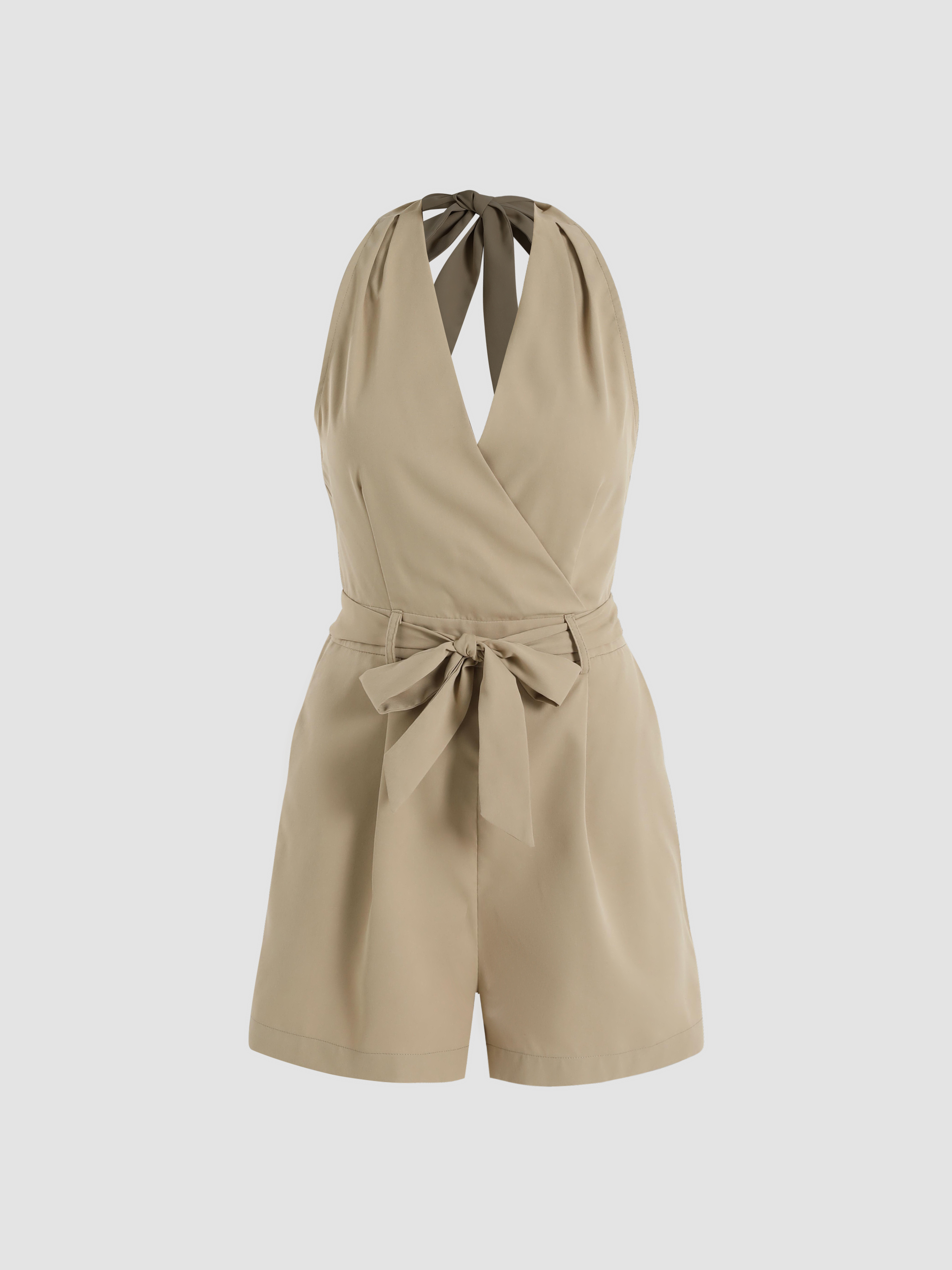 Solid Crossover Halter Romper For Daily Casual Date