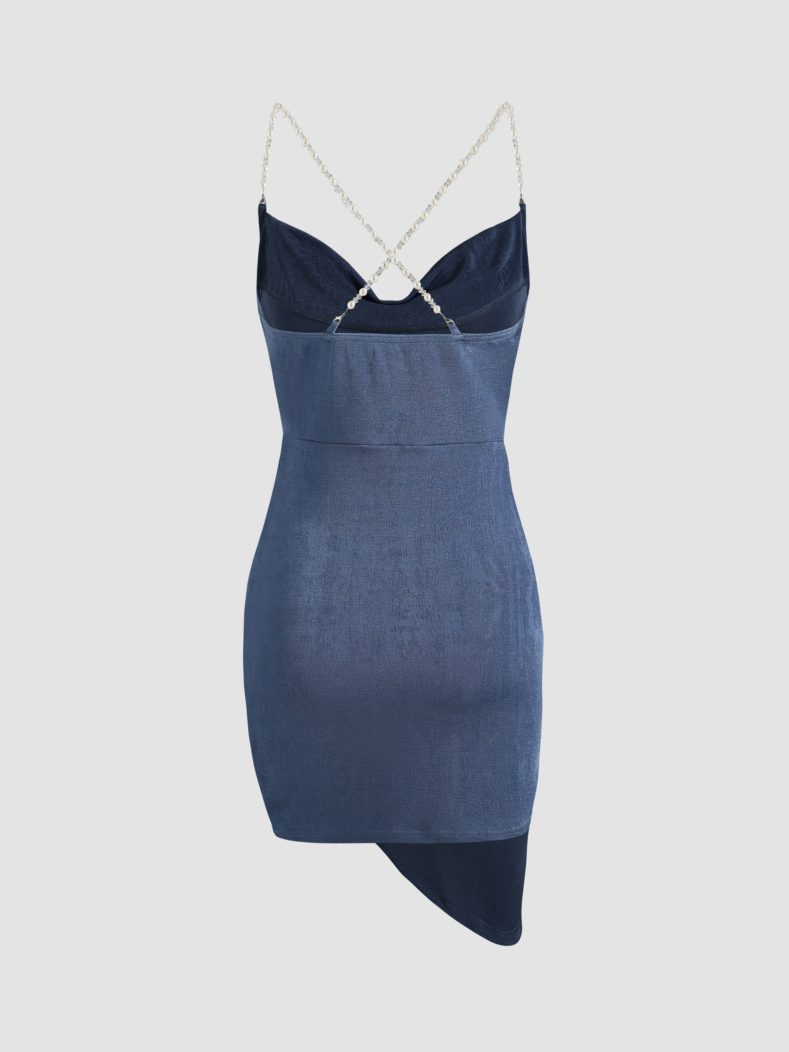 knee length dresses for ladies Plunging Back Cowl Mini Dress in Pearl  Mirror Palais