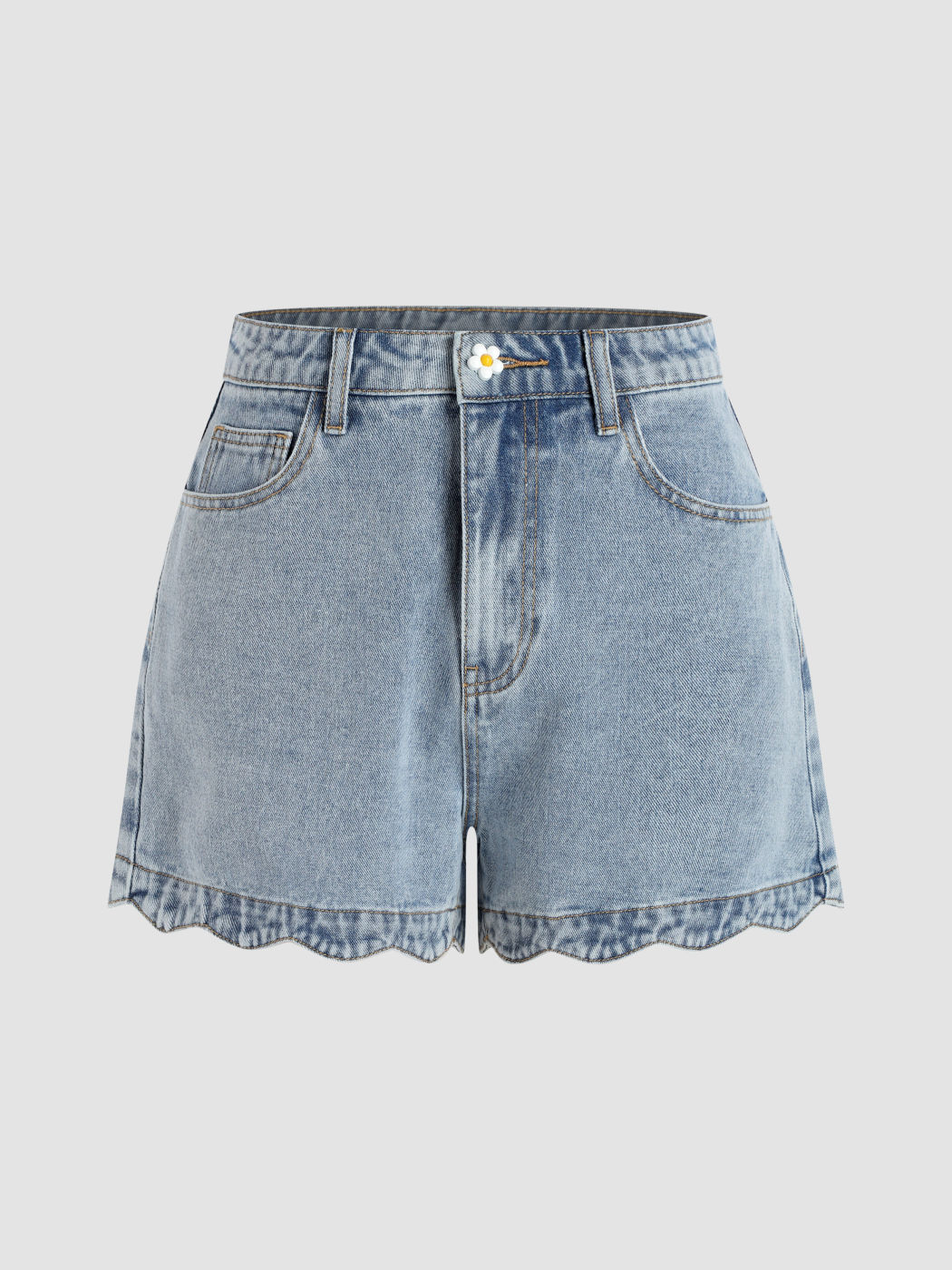 Solid Wave Trim Jean Shorts